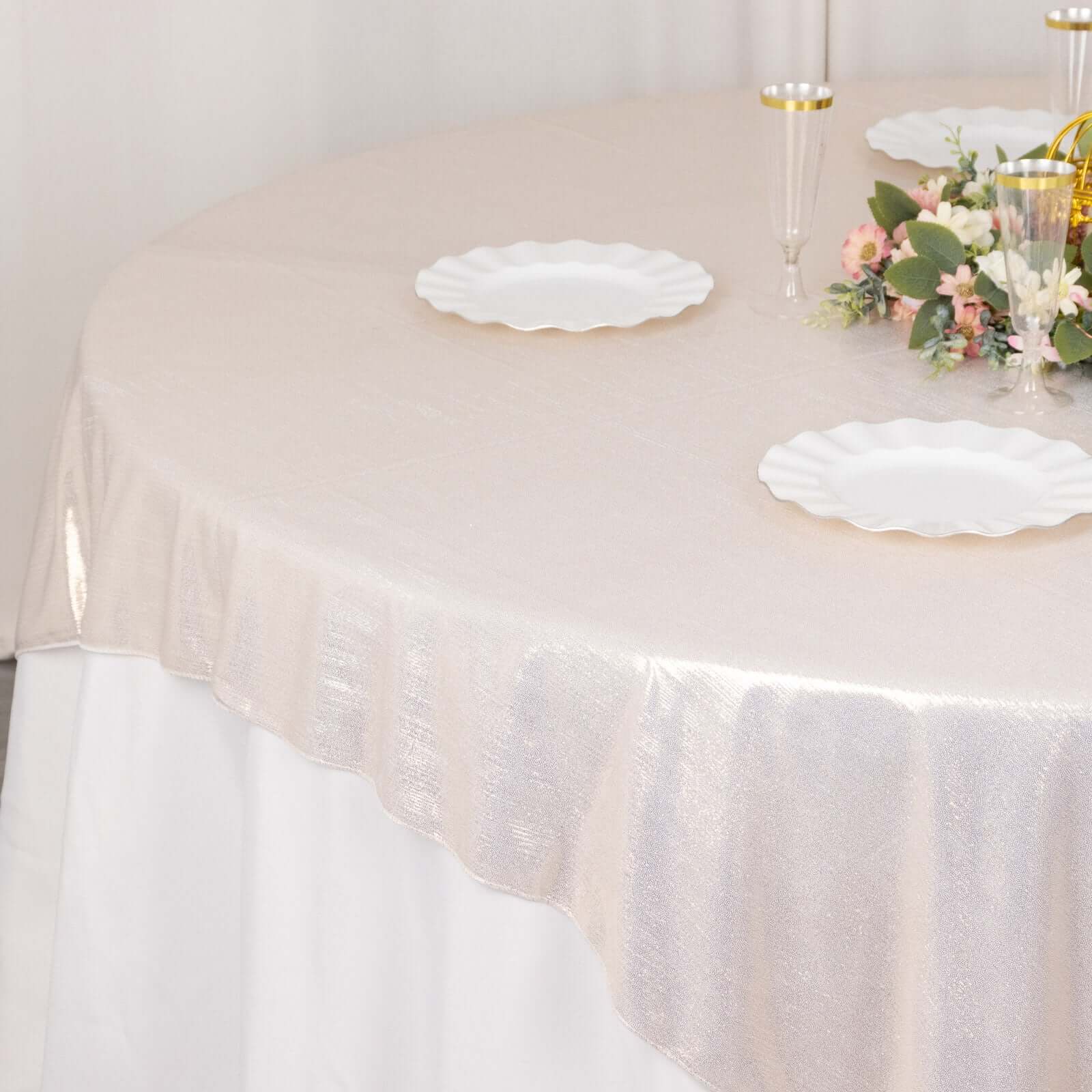 Polyester 72x72 Table Overlay Square Tablecloth Beige - Sequin Dots Wrinkle-Free Table Cover