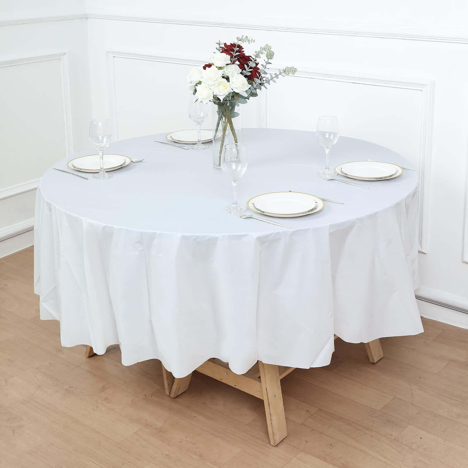 5-Pack Plastic Table Covers White Round - Durable PVC Disposable Tablecloths for Events 84