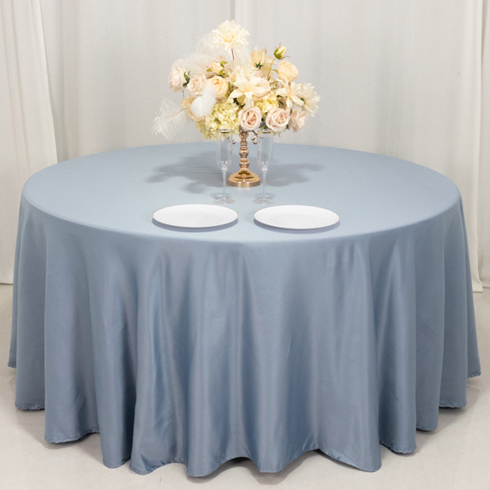 Lamour Satin 120 Round Tablecloth Dusty Blue - Seamless Table Cover with Soft Tempered Sheen