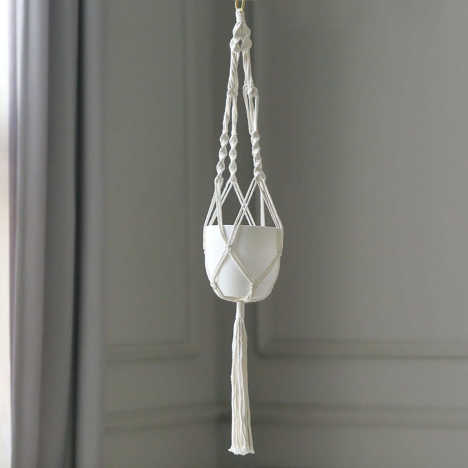 2-Pack Hanging Planter Baskets with Tassels Ivory Boho Design - Cotton Rope Indoor Decorative Flower Holders