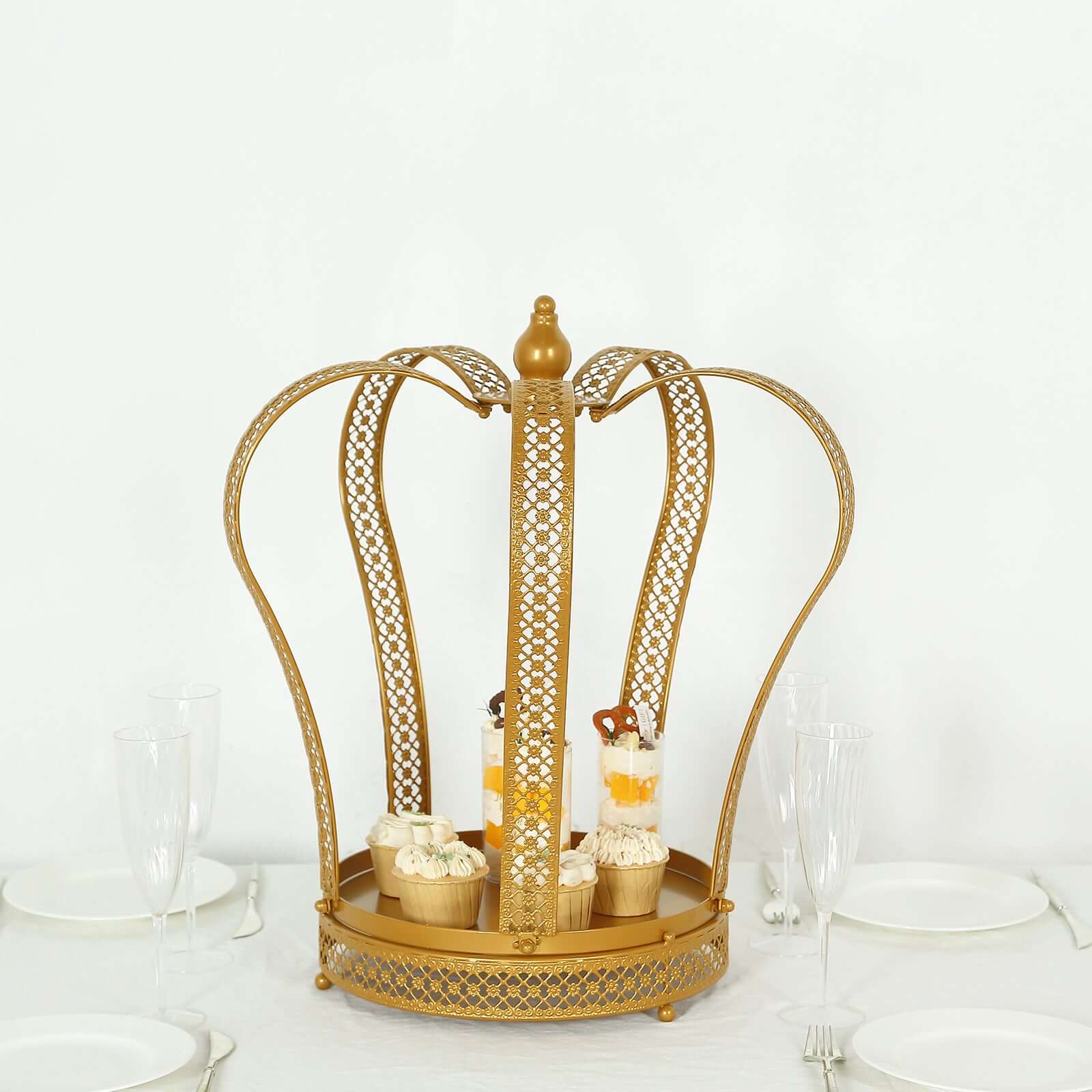 Metal Wedding Cupcake Stand Gold Princess Crown Style - Stunning Dessert Display Holder Centerpiece for Upscale Weddings & Special Occasions 19