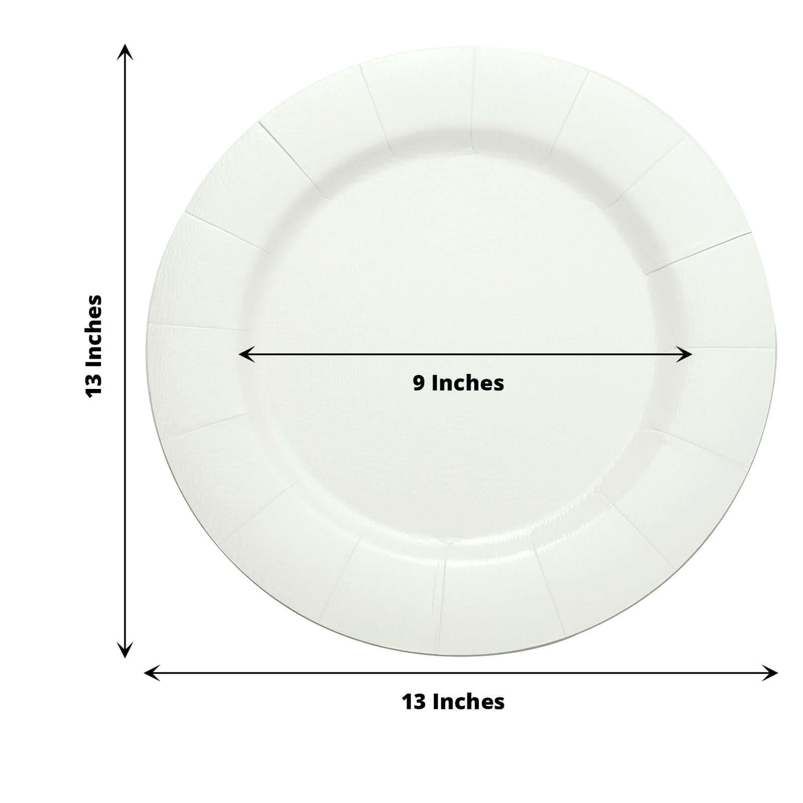 10-Pack Disposable Round Charger Plates in White with Leathery Texture - Durable 1100GSM Cardboard Placemats for Dinner Parties & Banquets 13