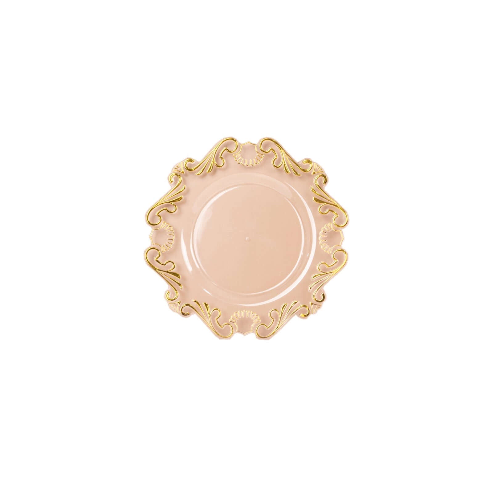 10-Pack Plastic 8 Round Dessert Plates in Clear with Gold Vintage Baroque Scalloped Rim - European Style Disposable Salad Appetizer Plates