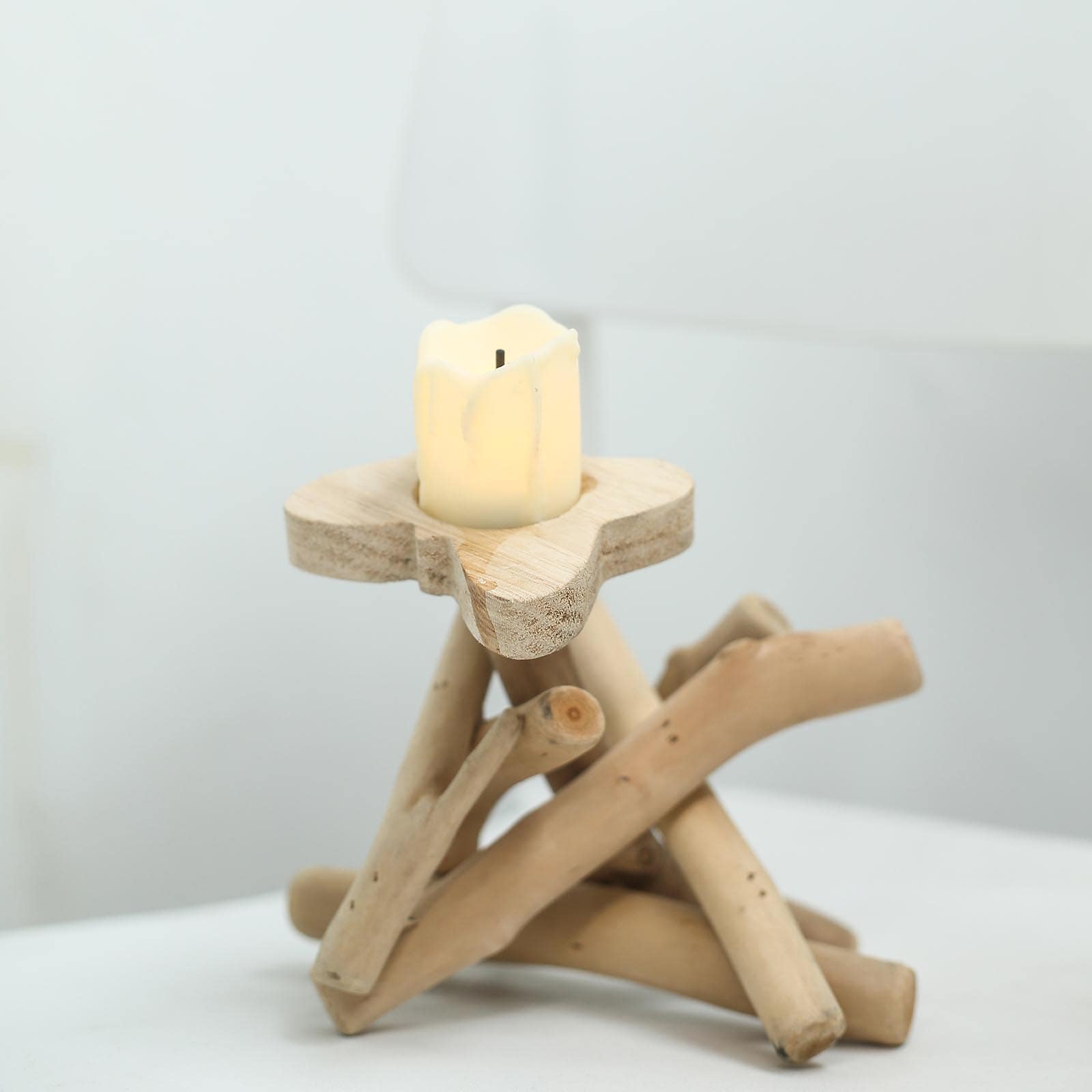 Natural Driftwood Candle Holder with Butterfly Top - Rustic Wooden Candle Stand for Events 8 Tall