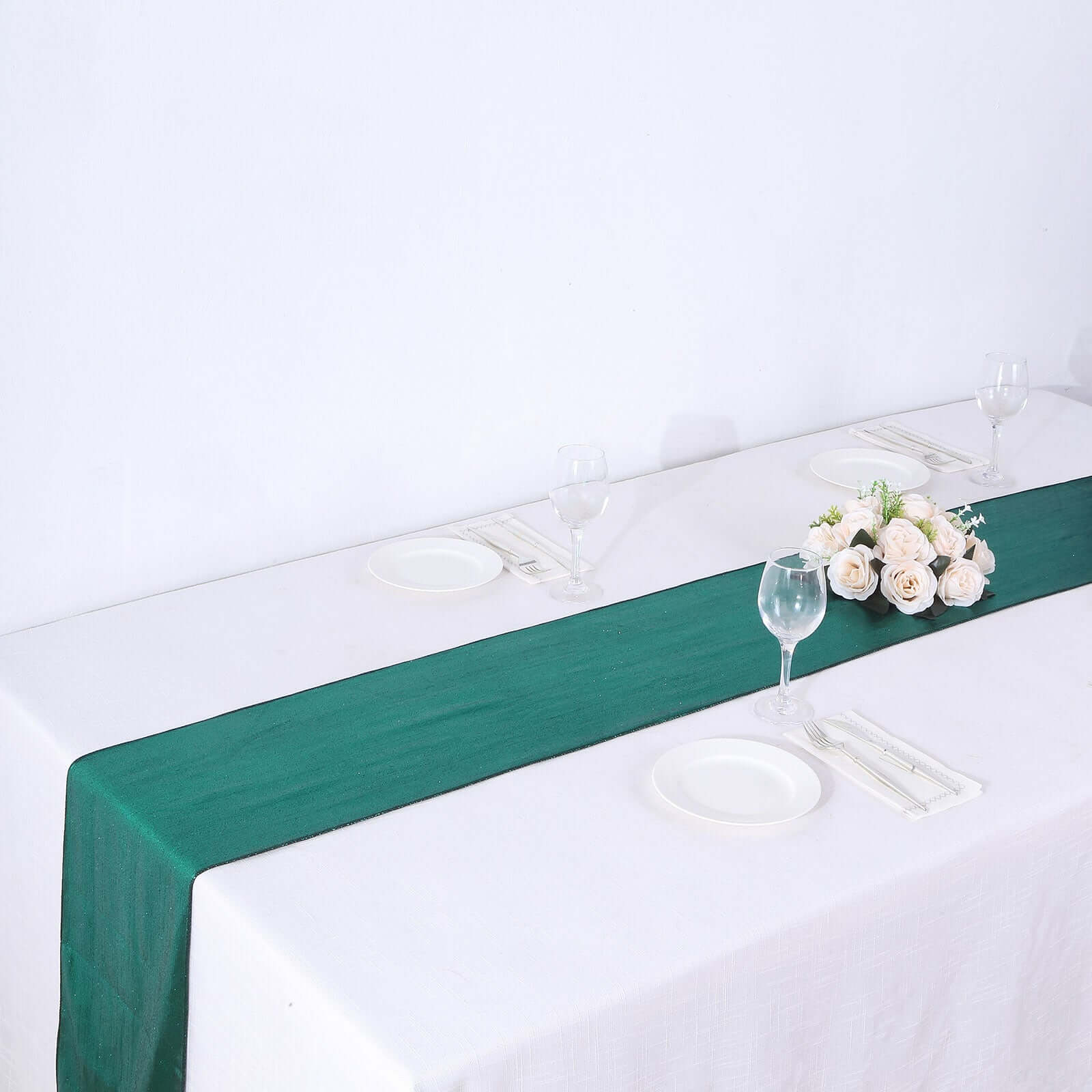 Polyester 12x108 Table Runner Hunter Emerald Green Shimmer Sequin Dots - Wrinkle-Free Finish Table Linen