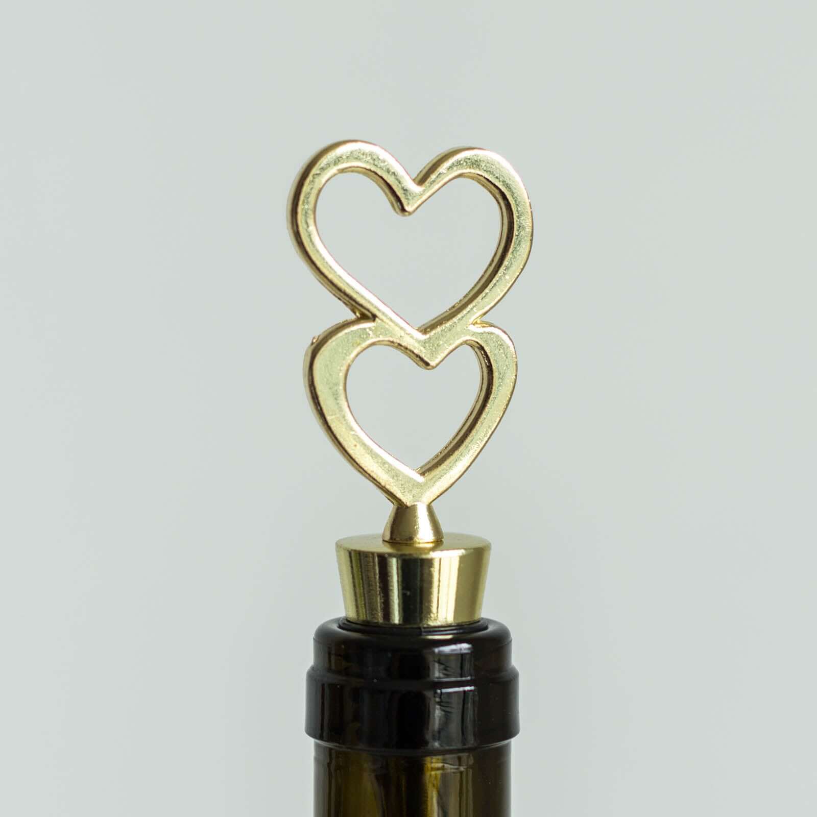 5 Gold Metal Double Heart Wine Bottle Stopper Wedding Party Favors With Velvet Gift Box