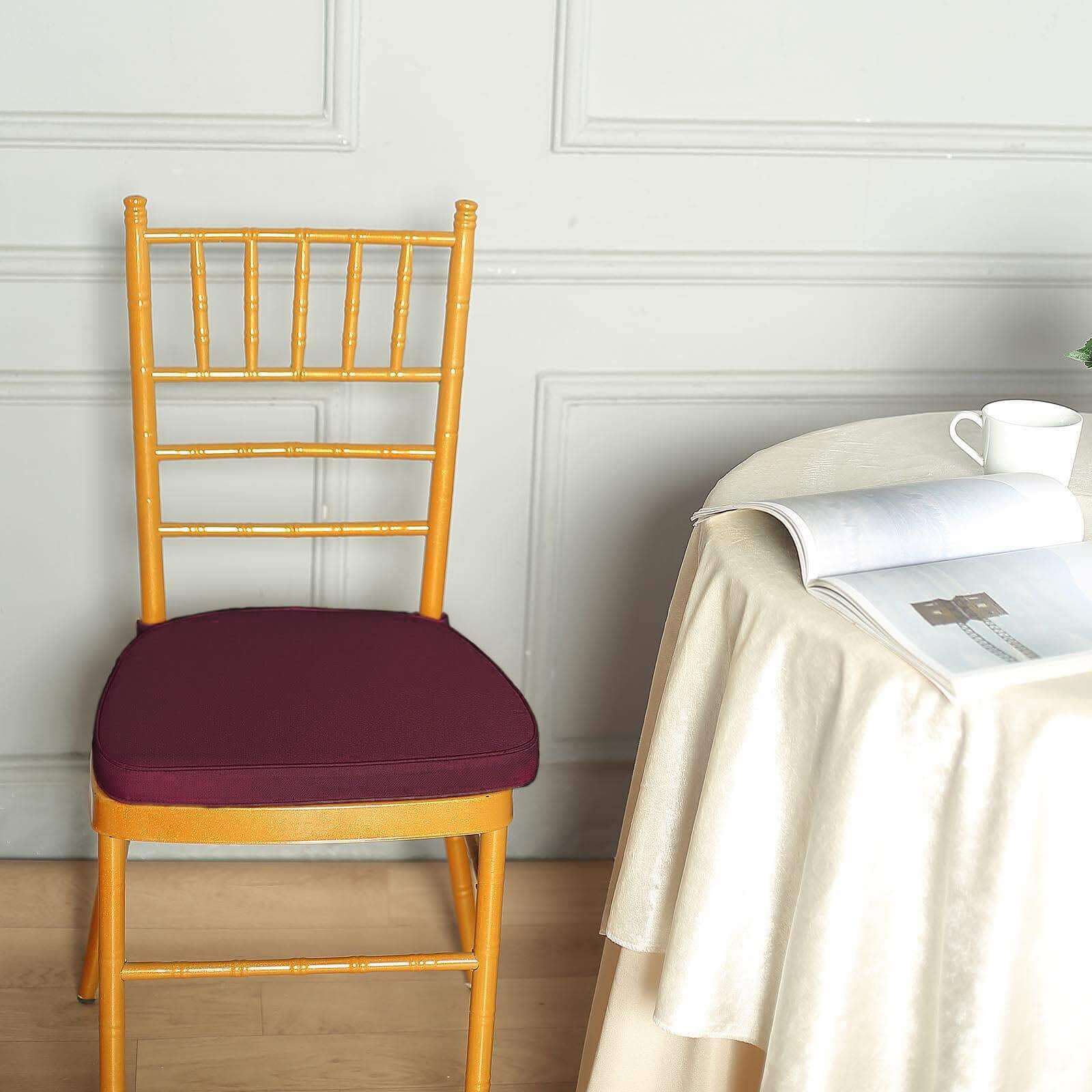 Chiavari Chair Cushion with 1.5 Thick Memory Foam and Ties Burgundy - Stylish Removable Cover for Comfort