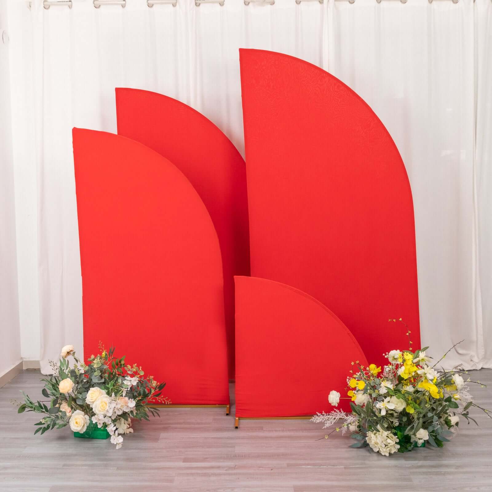 Set of 4 Matte Red Spandex Half Moon Chiara Backdrop Stand Covers, Custom Fitted Wedding Arch Covers - 2.5ft,5ft,6ft,7ft