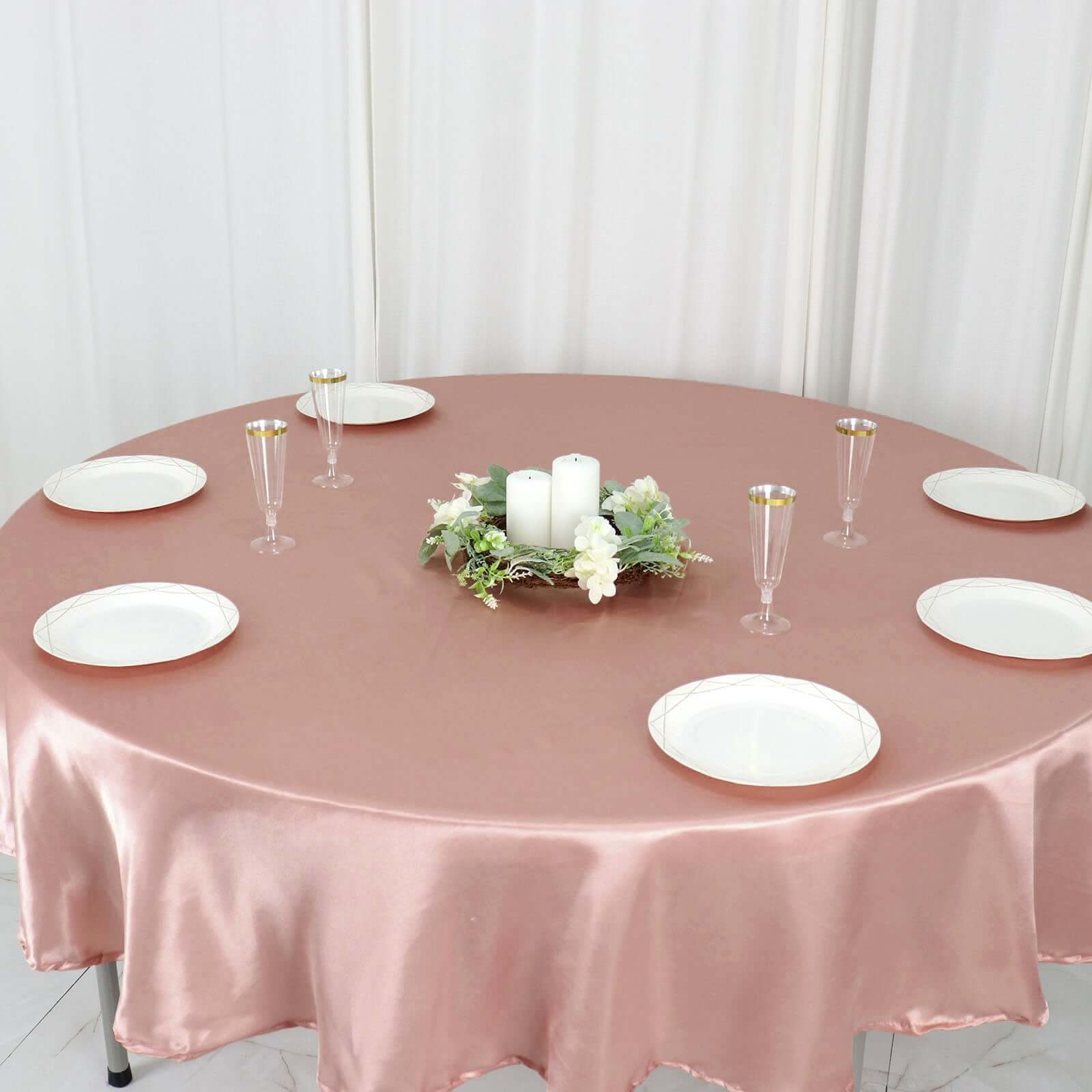 Satin 90 Round Tablecloth Dusty Rose - Smooth and Lustrous Table Cover