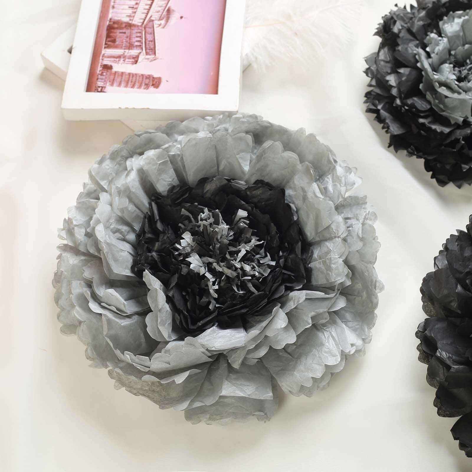 Set of 6 Charcoal Gray Giant Carnation 3D Paper Flowers Wall Decor - 12,16,20