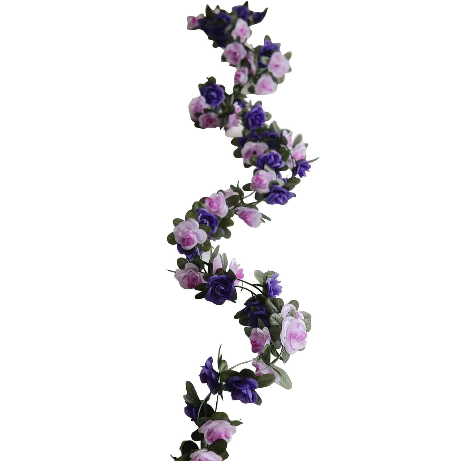 2 Pack 8ft Lavender Purple Artificial Silk Flower Garland Mini Rose Vines with 45 Flower Heads