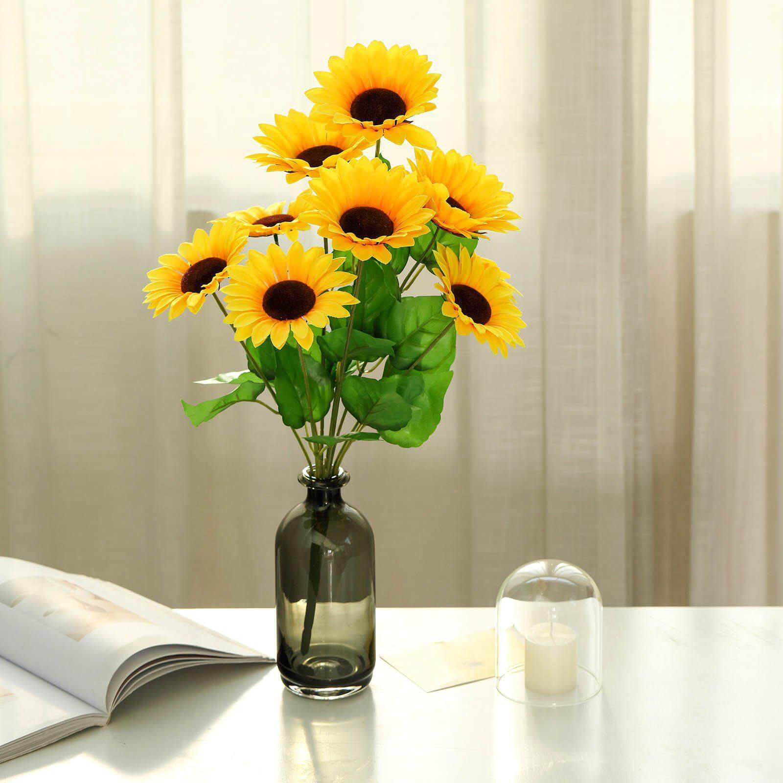 5 Bushes 45 Large Yellow Artificial Silk Blossomed Sunflowers