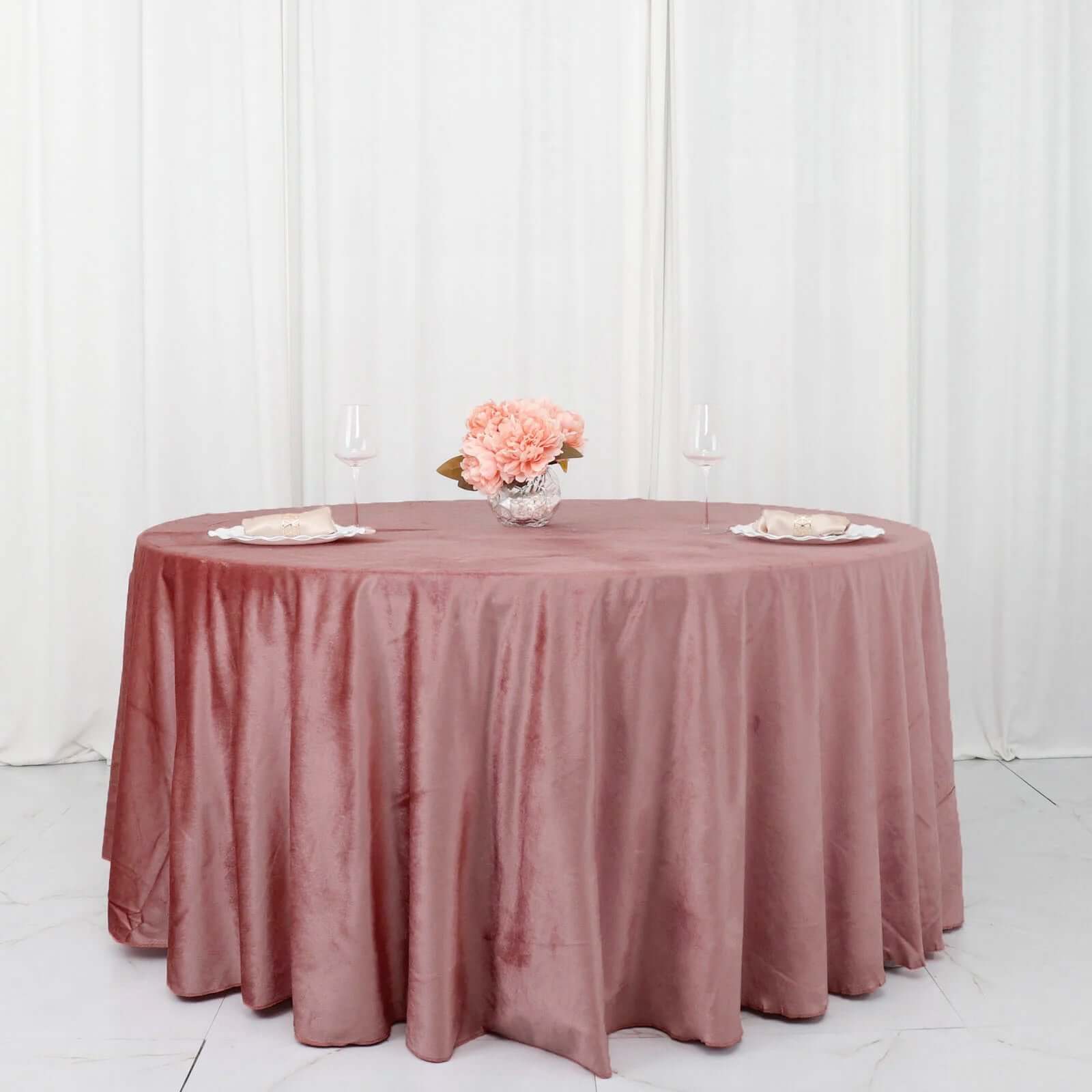 Premium Velvet 120 Round Tablecloth Dusty Rose - Reusable Soft & Seamless Table Cover