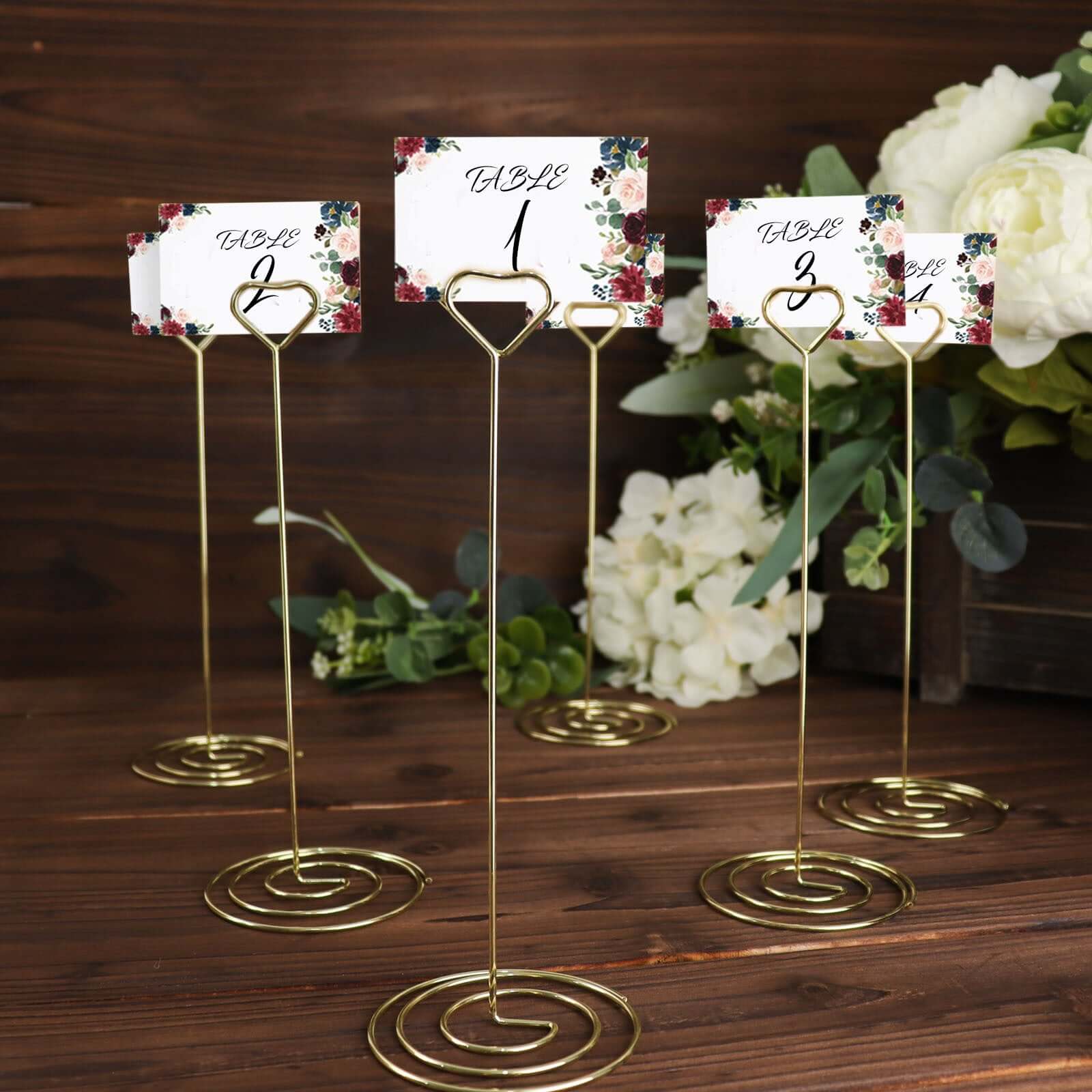 10-Pack Metal Card Holder Stands Heart Design Gold - Table Number Stands and Wedding Place Card Menu Clips 8