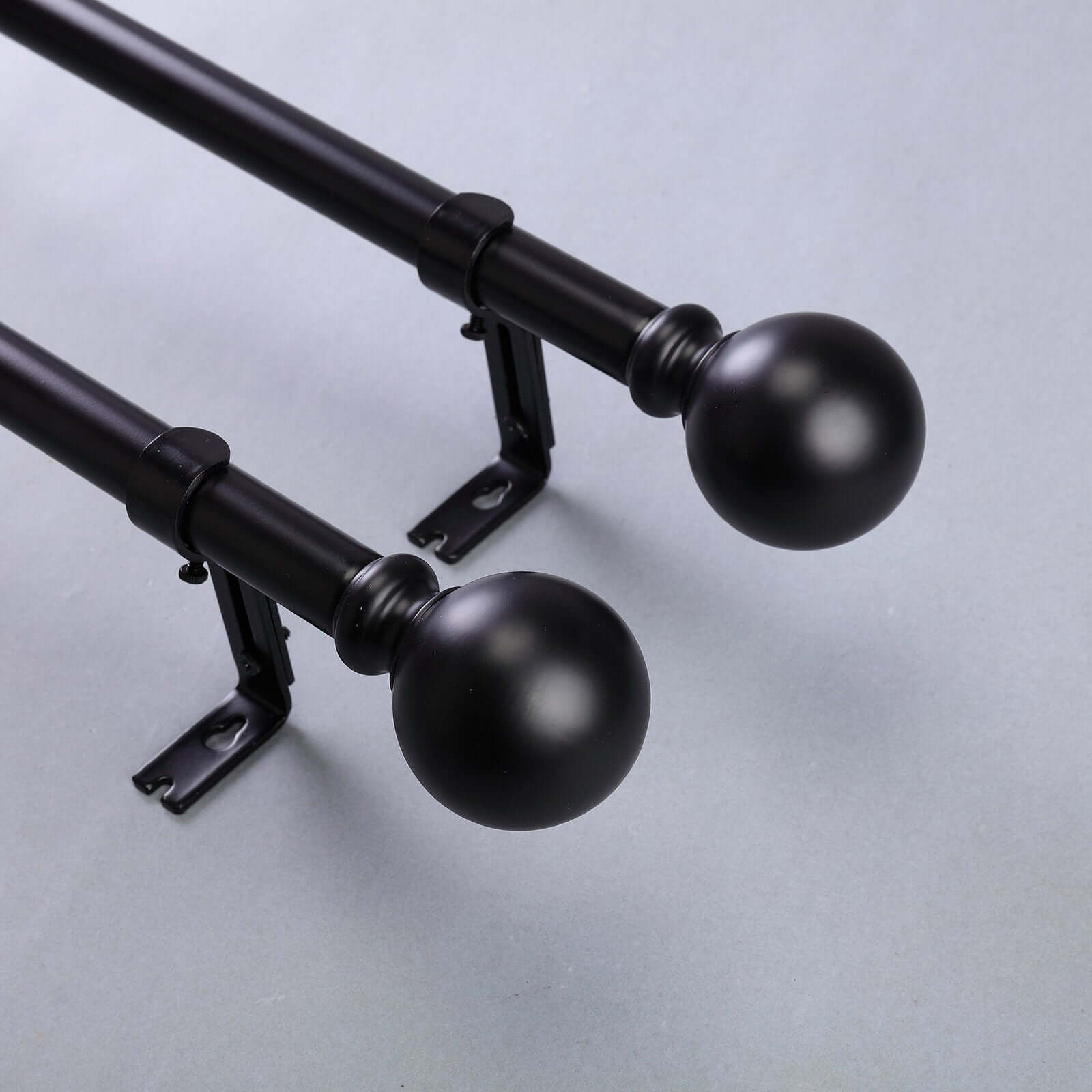 42-126 Adjustable Curtain Rod Sets, Black, Round Finials