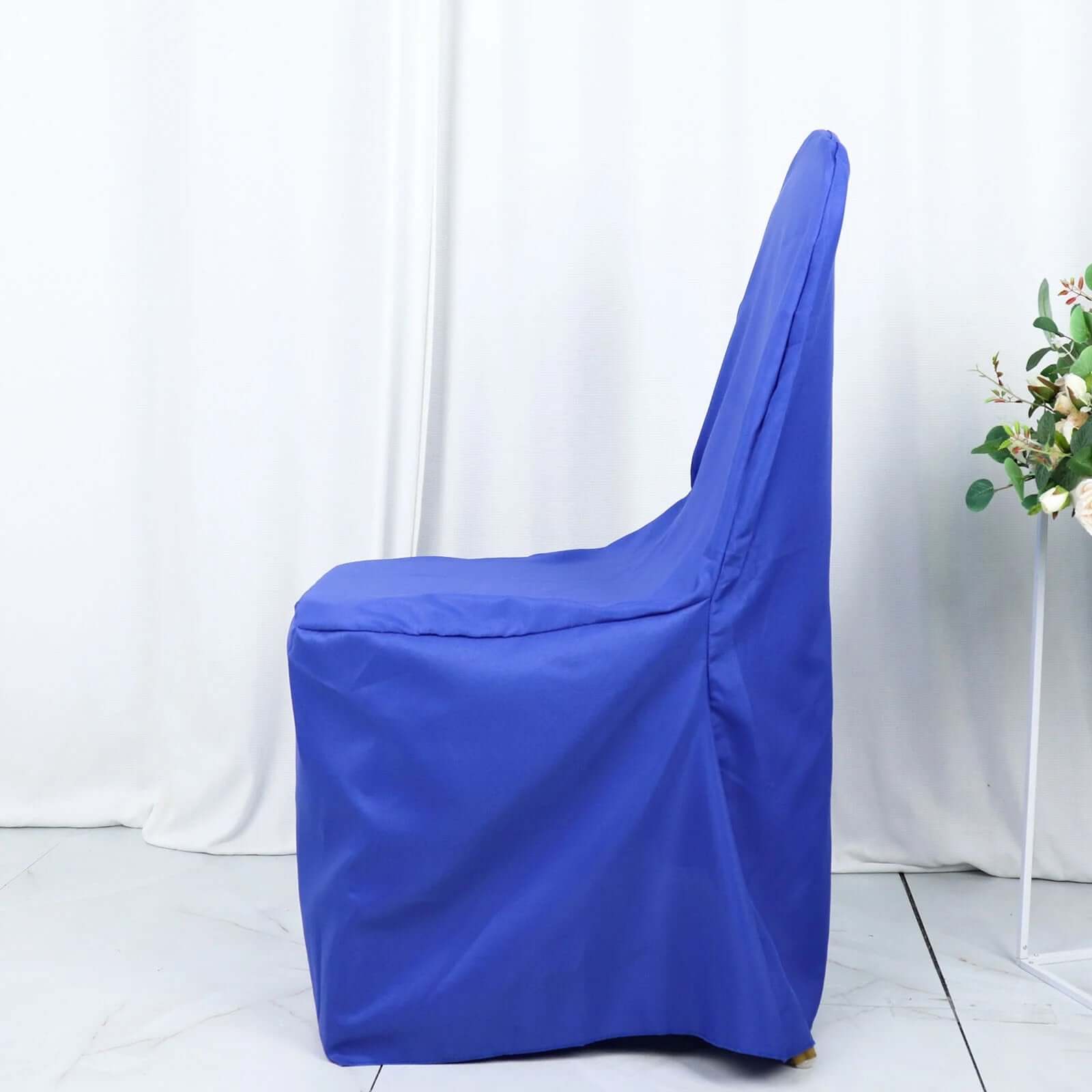 10 Pack Polyester Chair Cover for Banquet Chairs Royal Blue - Stain-Resistant Reusable Slip-On Slipcover