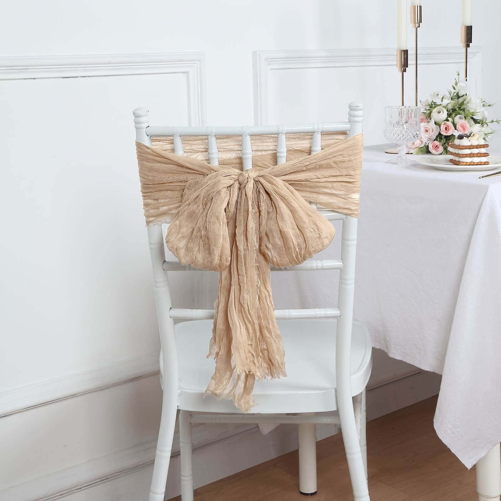 5 Pack Cheesecloth Gauze 16x88 Chair Sashes Beige - Boho Chair Decorations