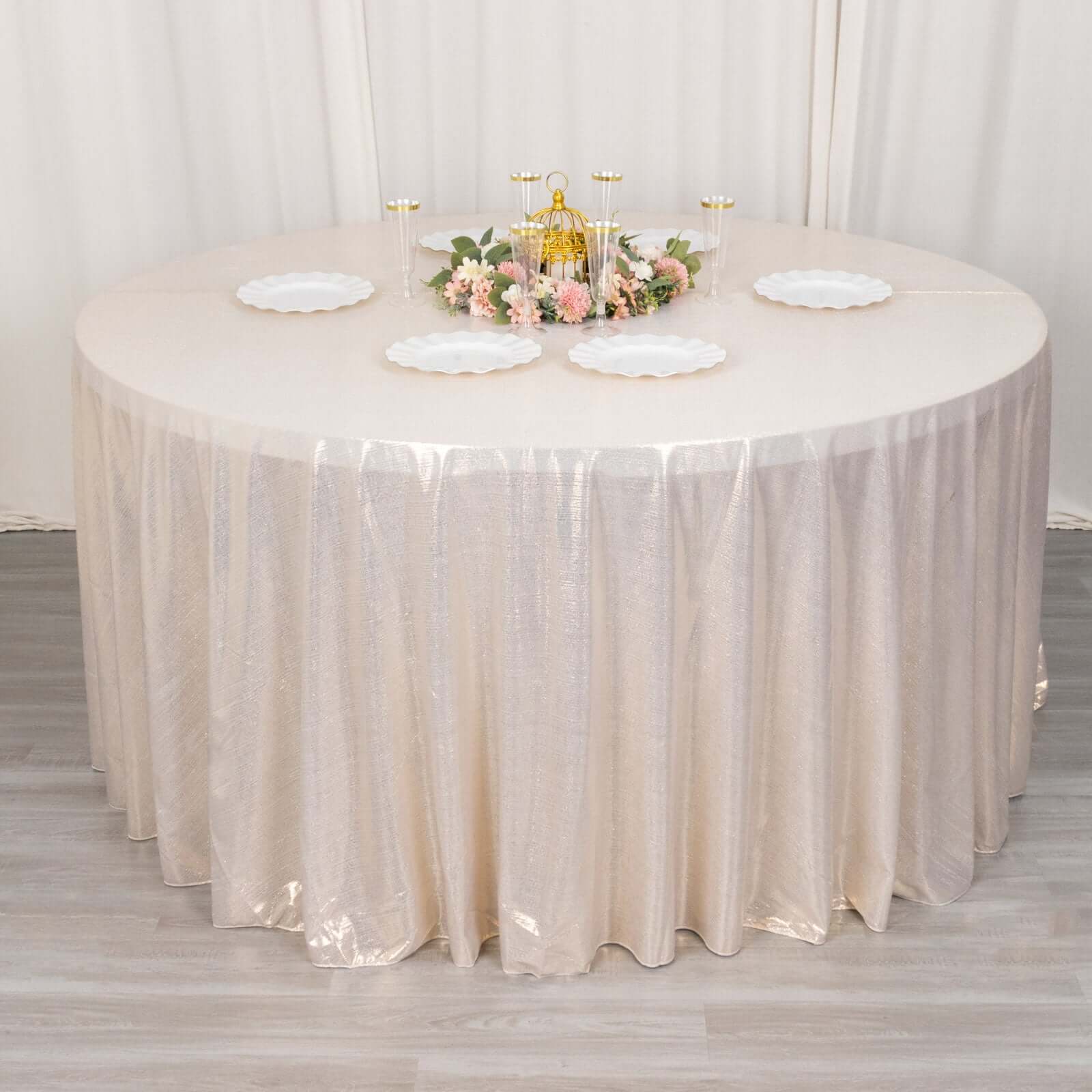 Sequin Dots Polyester Round 120 Tablecloth Beige - Wrinkle Free & Sparkling Table Cover