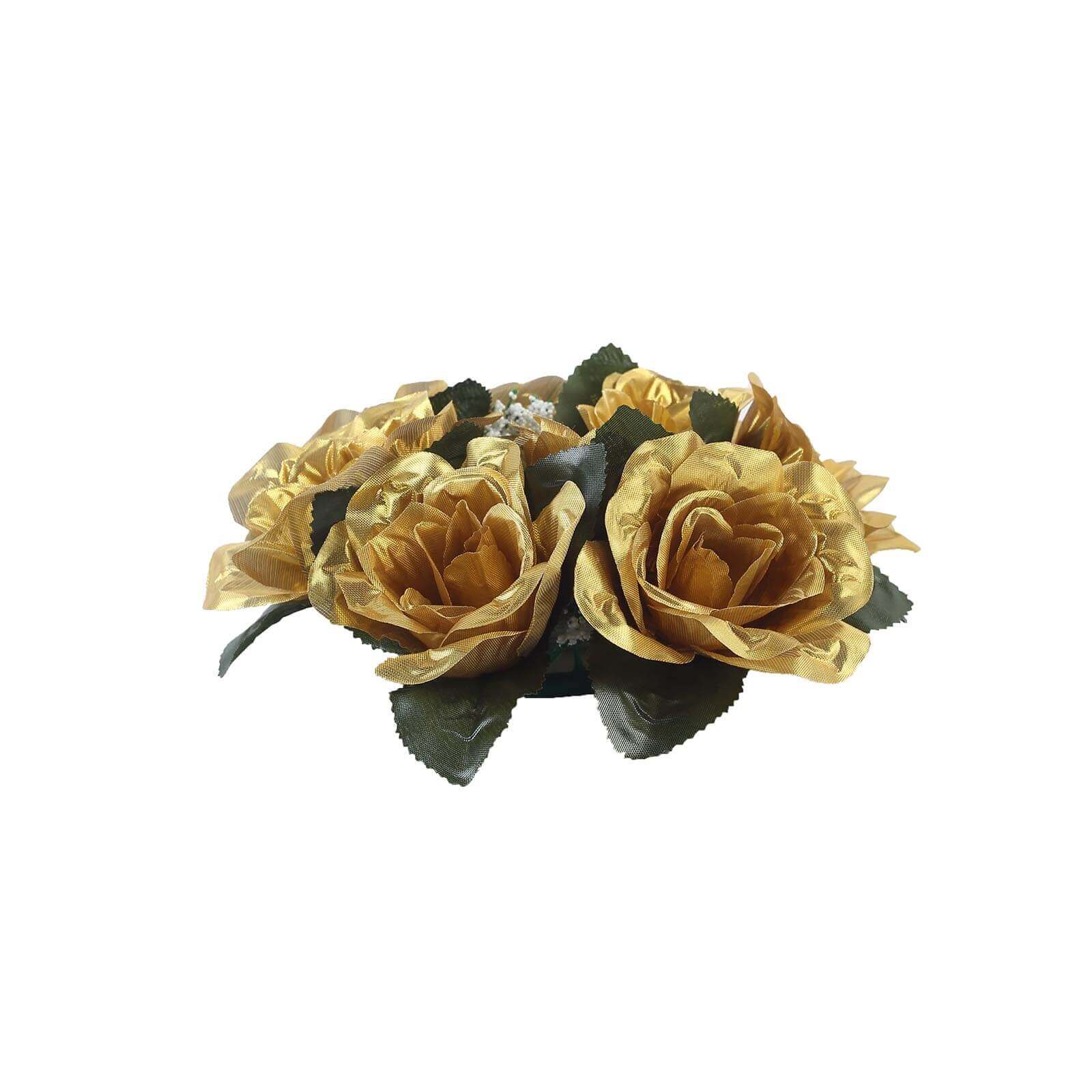 4 Pack 3 Gold Artificial Silk Rose Flower Candle Ring Wreaths