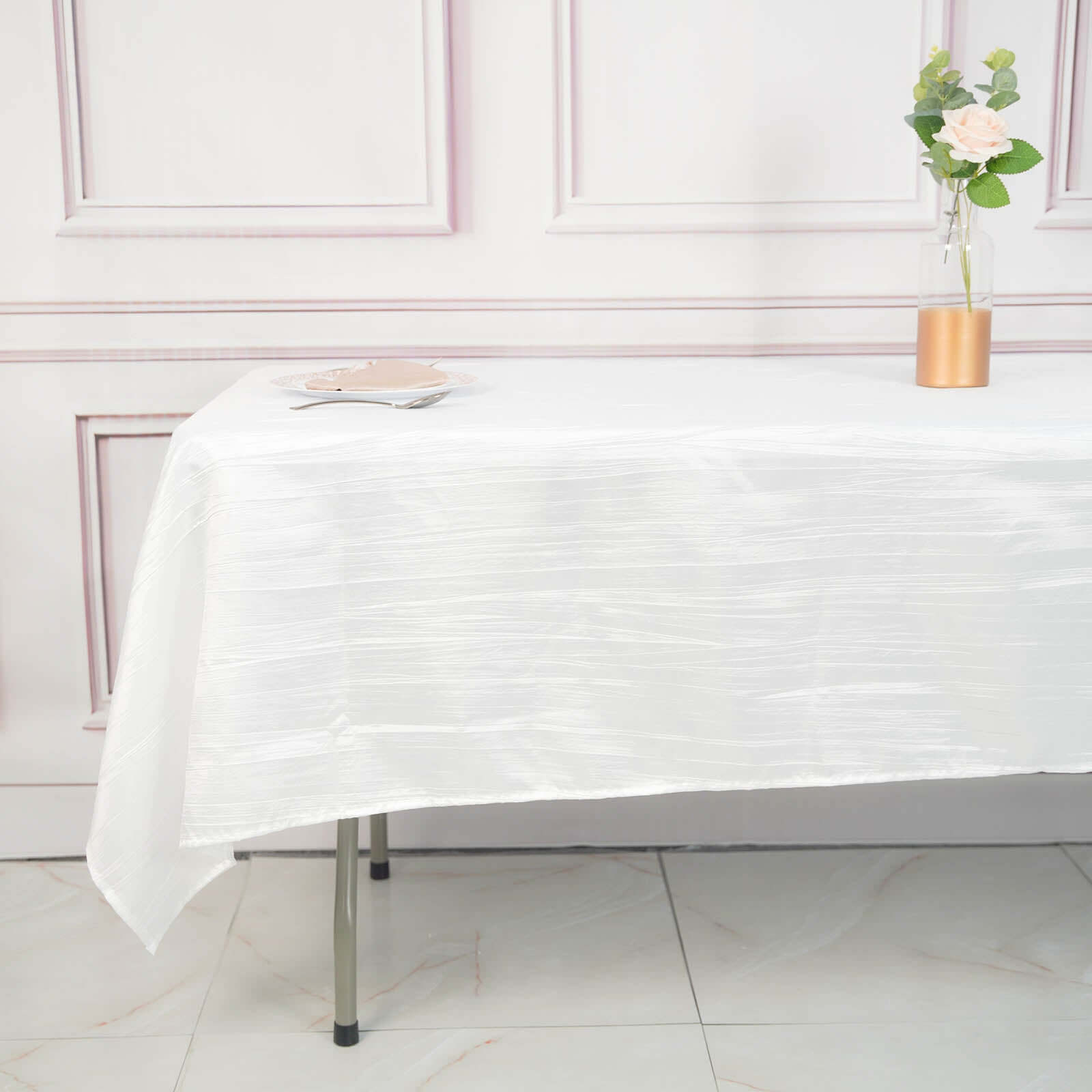 Taffeta 60x102 Rectangle Tablecloth White - Accordion Crinkle Design for Modern Gatherings