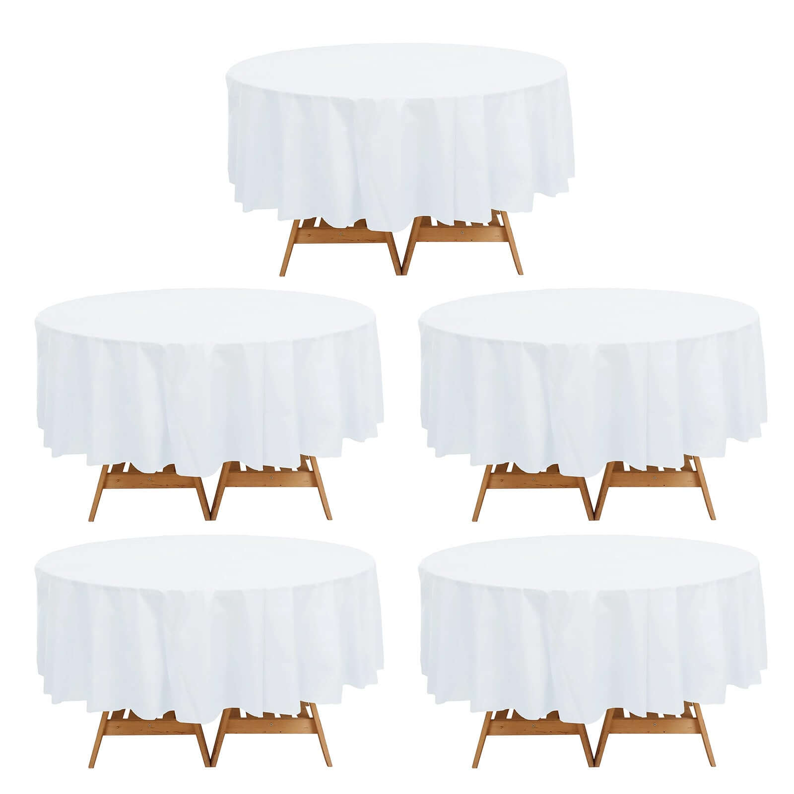 5-Pack Plastic Table Covers White Round - Durable PVC Disposable Tablecloths for Events 84