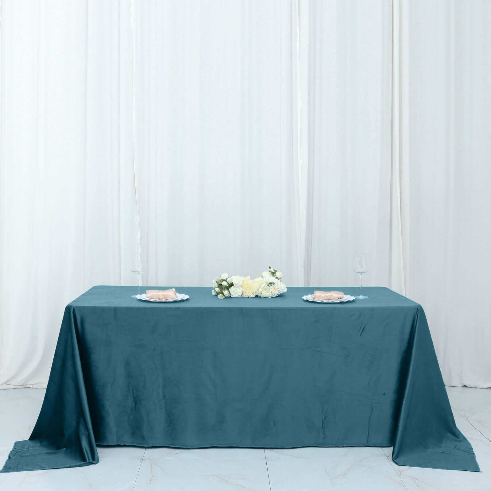 Premium Velvet 90x132 Rectangle Tablecloth Peacock Teal - Reusable Soft & Seamless Table Cover