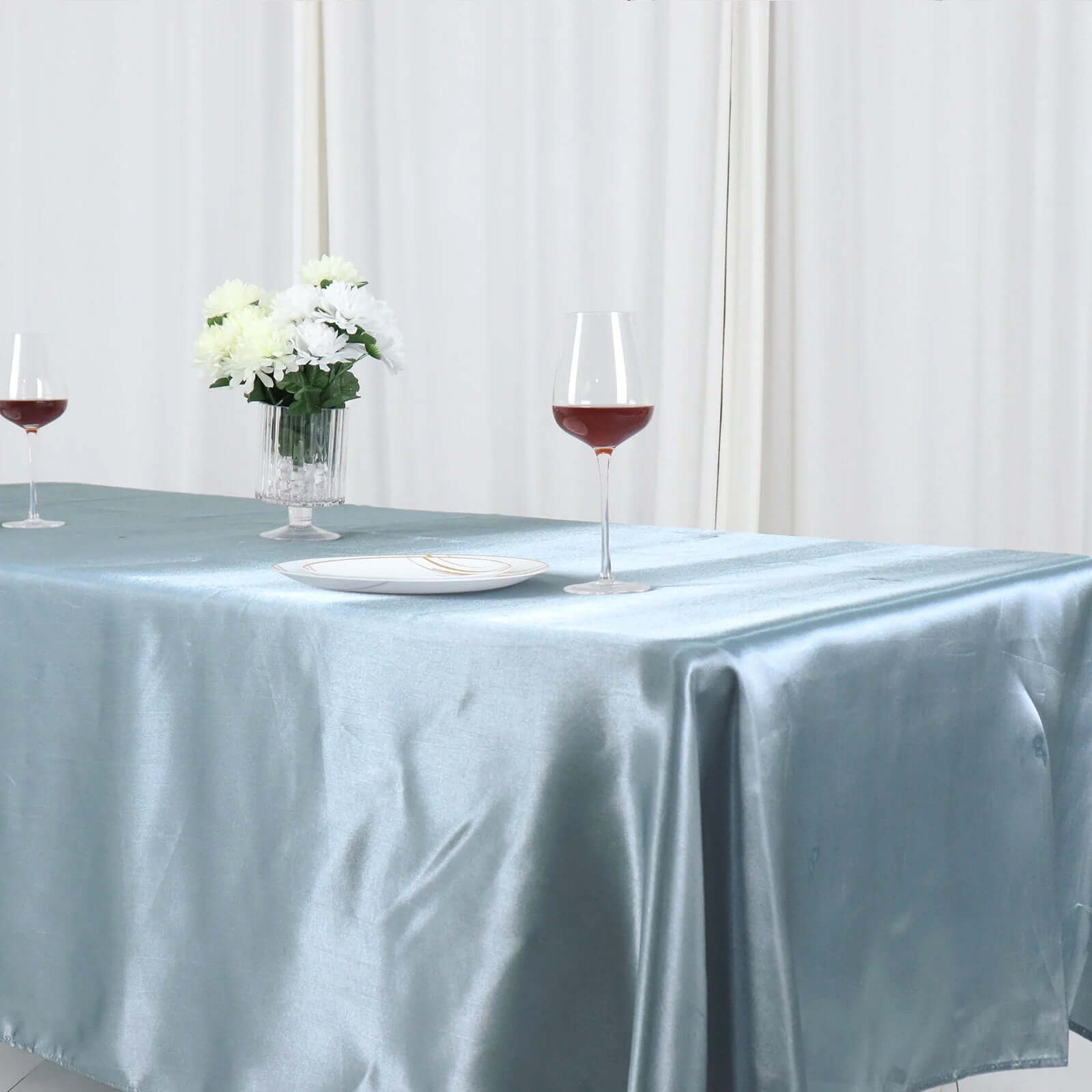 Satin Rectangular 60x102 Tablecloth Dusty Blue - Smooth and Lustrous Table Cover