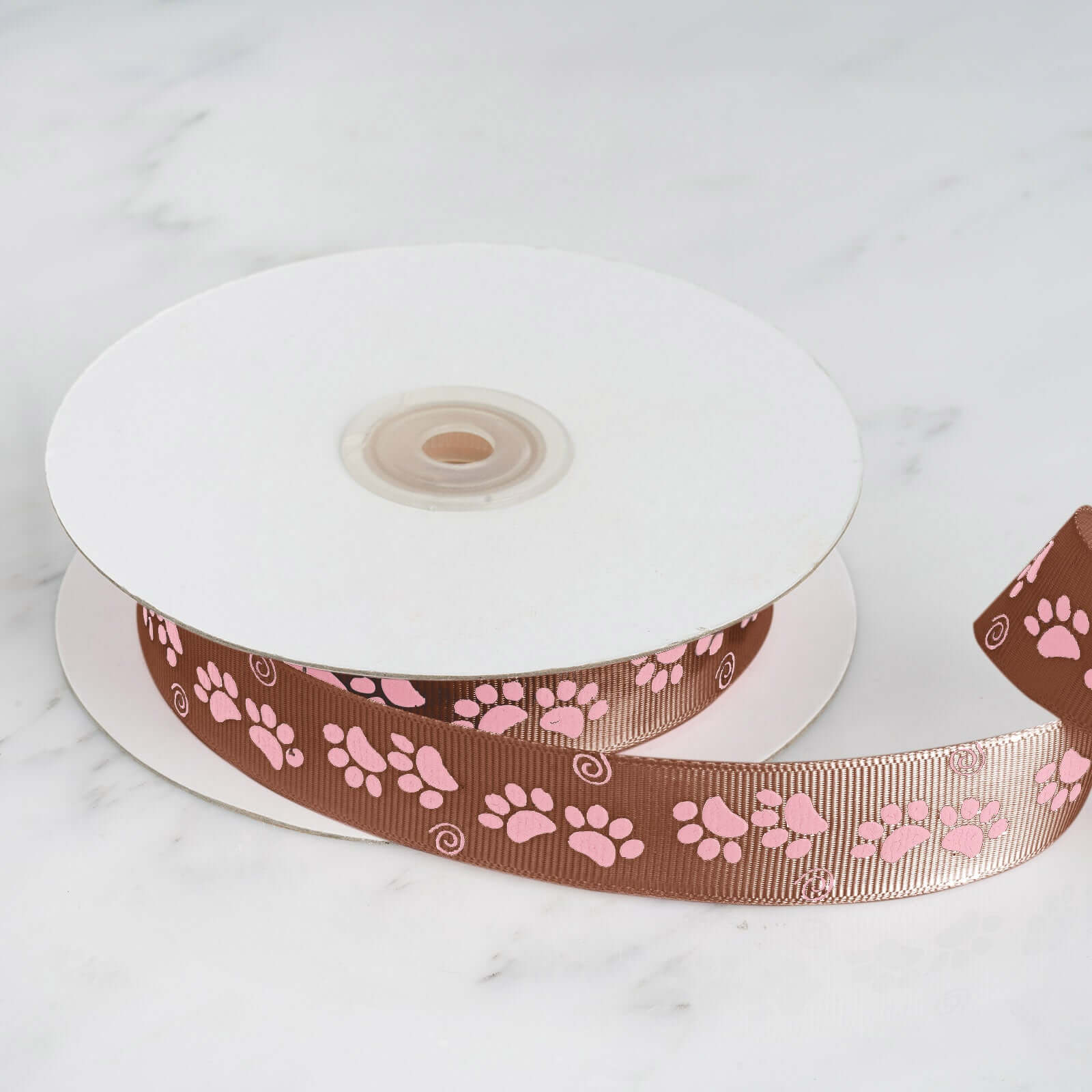 25 Yards 7 8 Chocolate Brown Pink Paw Print Satin Ribbon