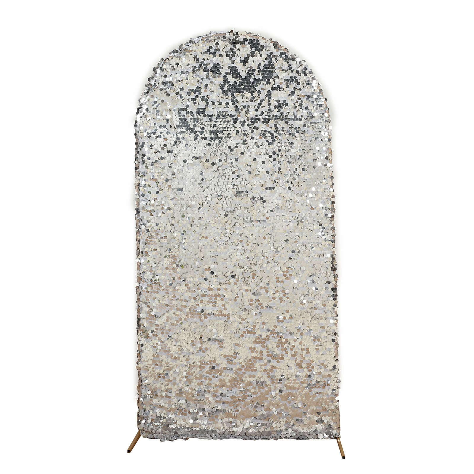 6ft Sparkly Silver Double Sided Big Payette Sequin Chiara Backdrop Stand Cover For Fitted Round Top Wedding Arch