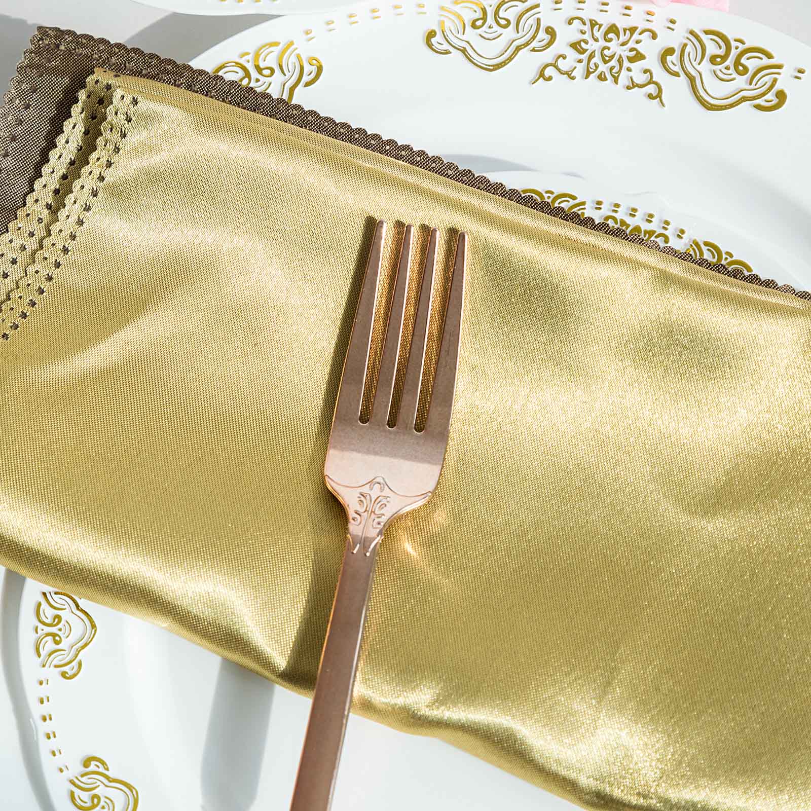 24 Pack Metallic Rose Gold 8 Baroque Style Heavy Duty Plastic Forks