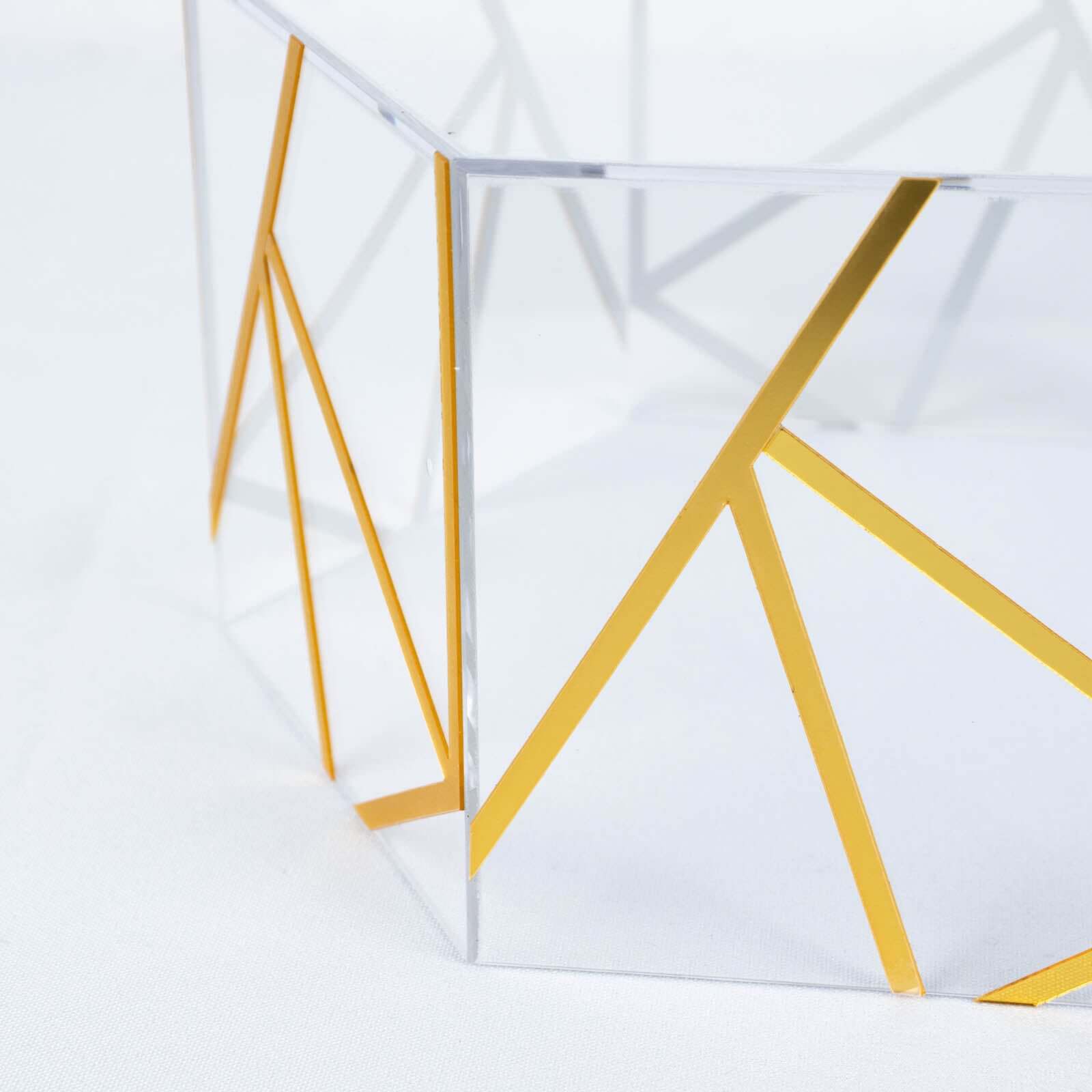 Acrylic Cake Stand Pedestal Riser Box Hexagonal Design Clear and Gold 10x5 - Decorative Event Display