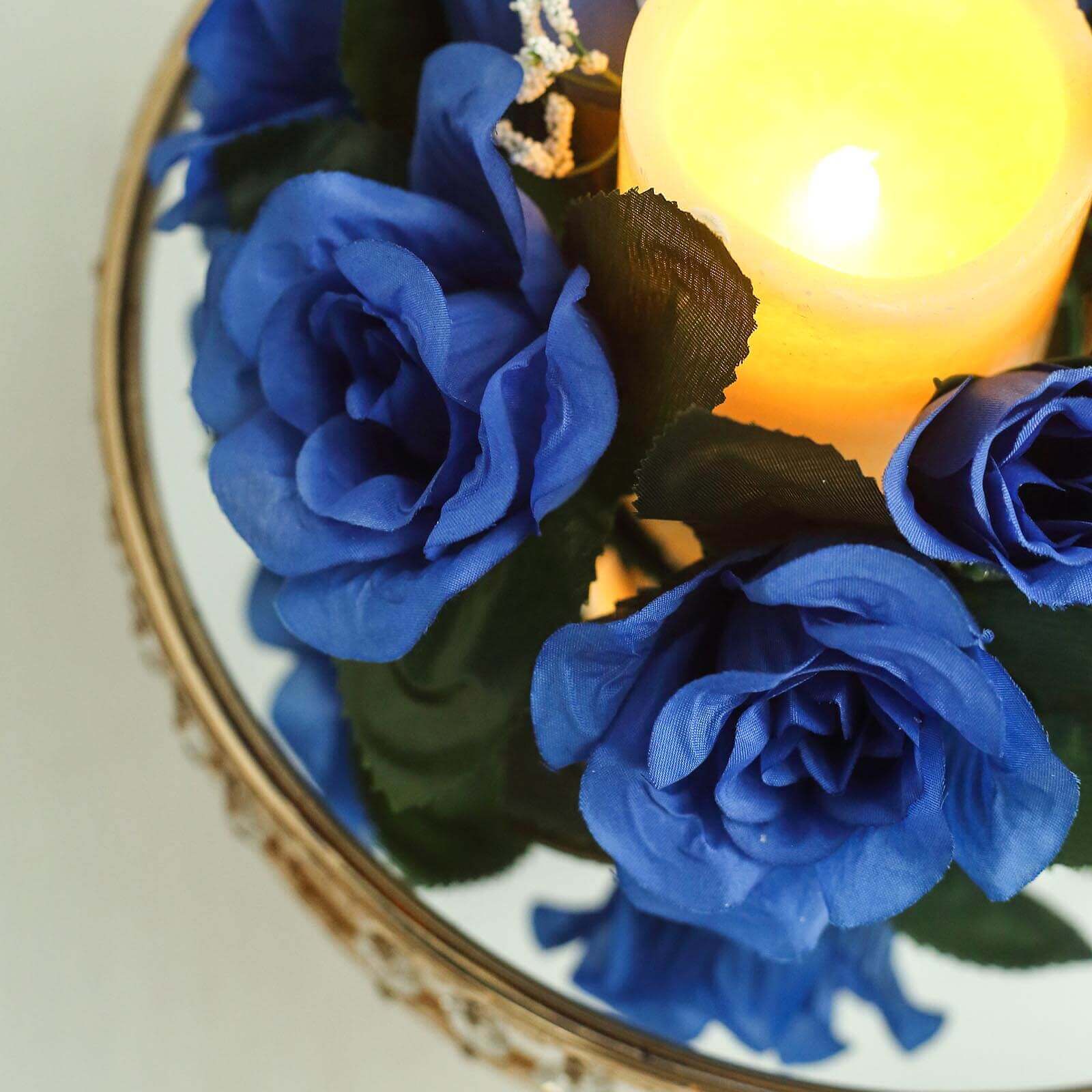 4 Pack 3 Royal Blue Artificial Silk Rose Flower Candle Ring Wreaths