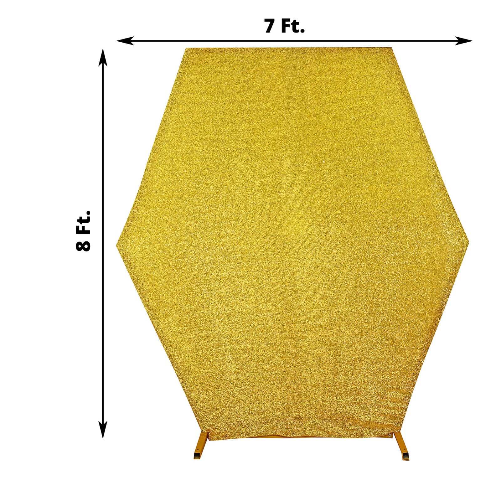 8ftx7ft Gold Metallic Shimmer Tinsel Spandex Hexagon Wedding Arbor Cover, 2-Sided Backdrop