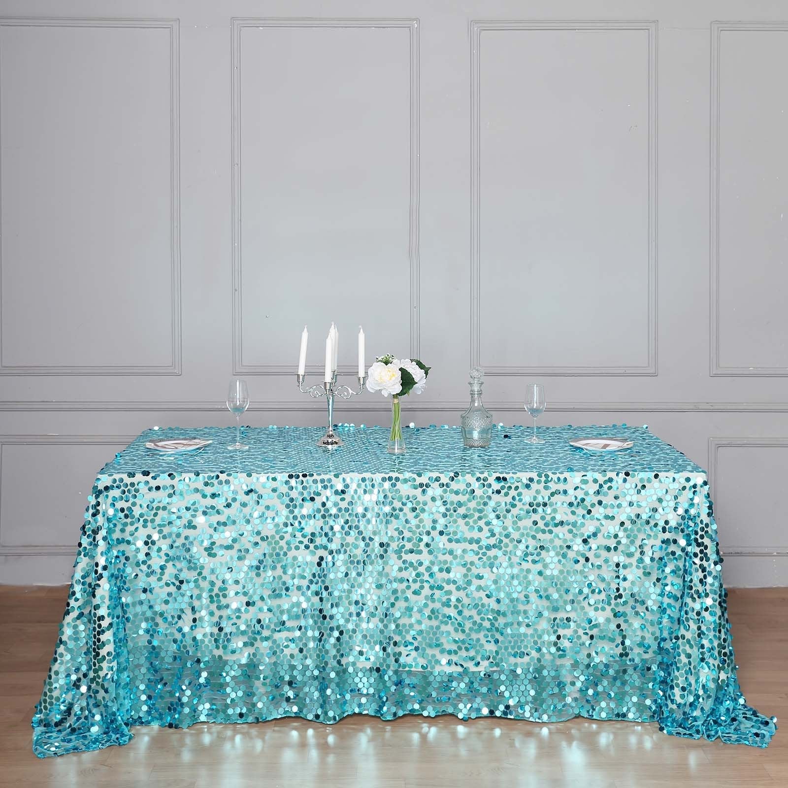 Sequin 90x156 Rectangle Tablecloth Turquoise - Seamless Big Payette Table Cover