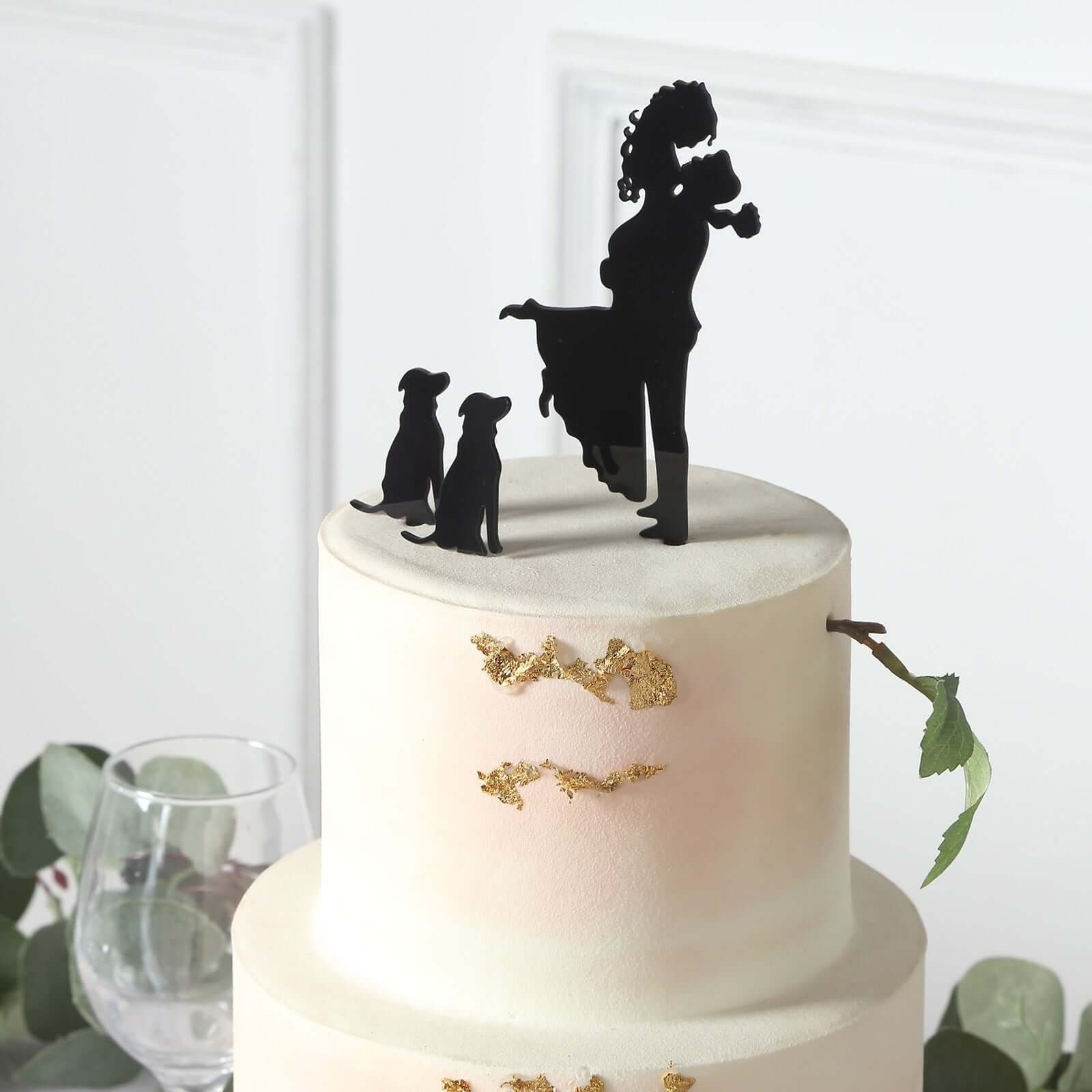 Acrylic Cake Toppers Black Silhouette Design of Bride, Groom, and Pet Dogs - Wedding Cake Decoration Set 7