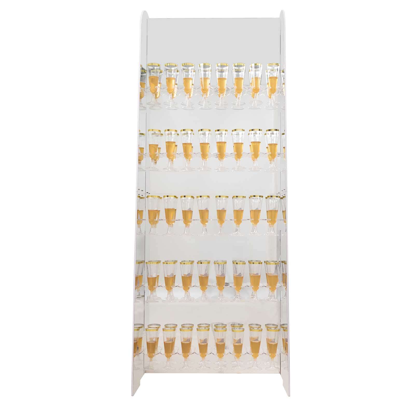 5-Tier Champagne Wall Glass Holder in Silver Mirror Finish, 40 Stemware Rack Cocktail Display Drink Organizer for Classy Events & Banquets 5ft