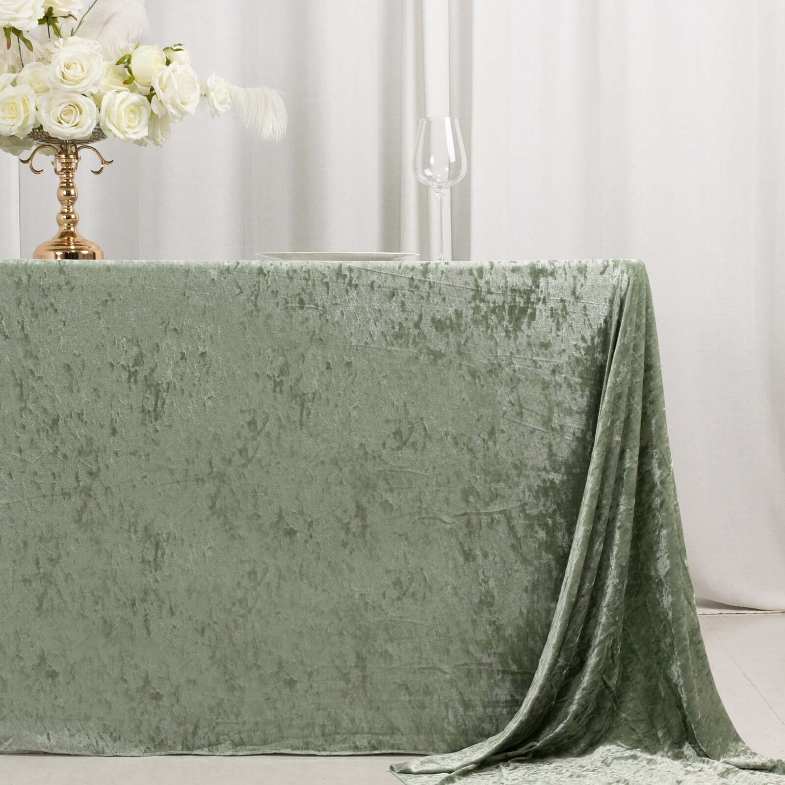 Premium Crushed Velvet 90x156 Rectangle Tablecloth Sage Green - Reusable Soft Seamless Table Cover