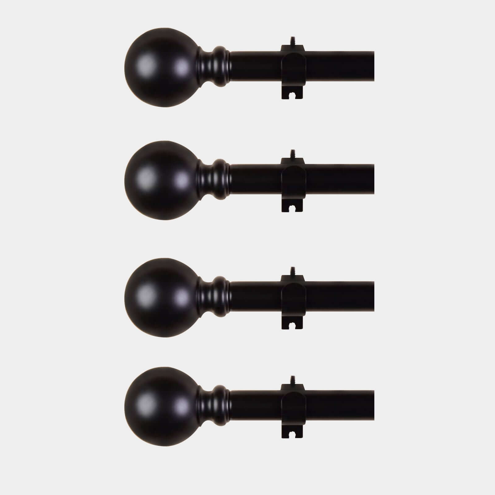 42-126 Adjustable Curtain Rod Sets, Black, Round Finials