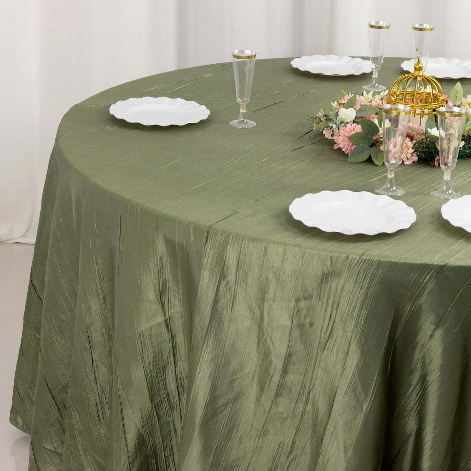 Taffeta 120 Round Tablecloth Dusty Sage Green - Seamless Accordion Crinkle Table Cover