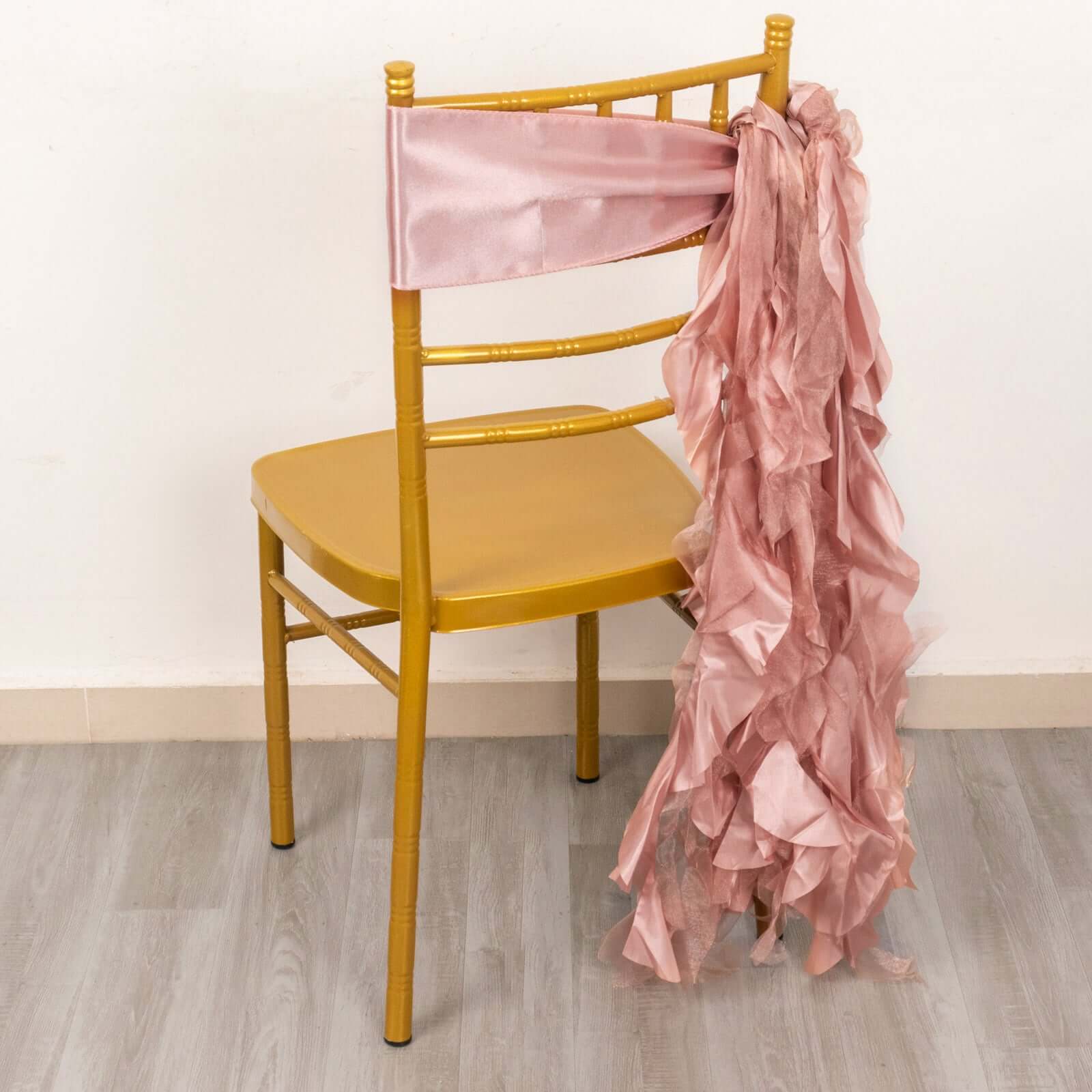 5 Pack Chiffon Satin Chair Sashes Mauve - Easy to Install Ruffled Curly Willow