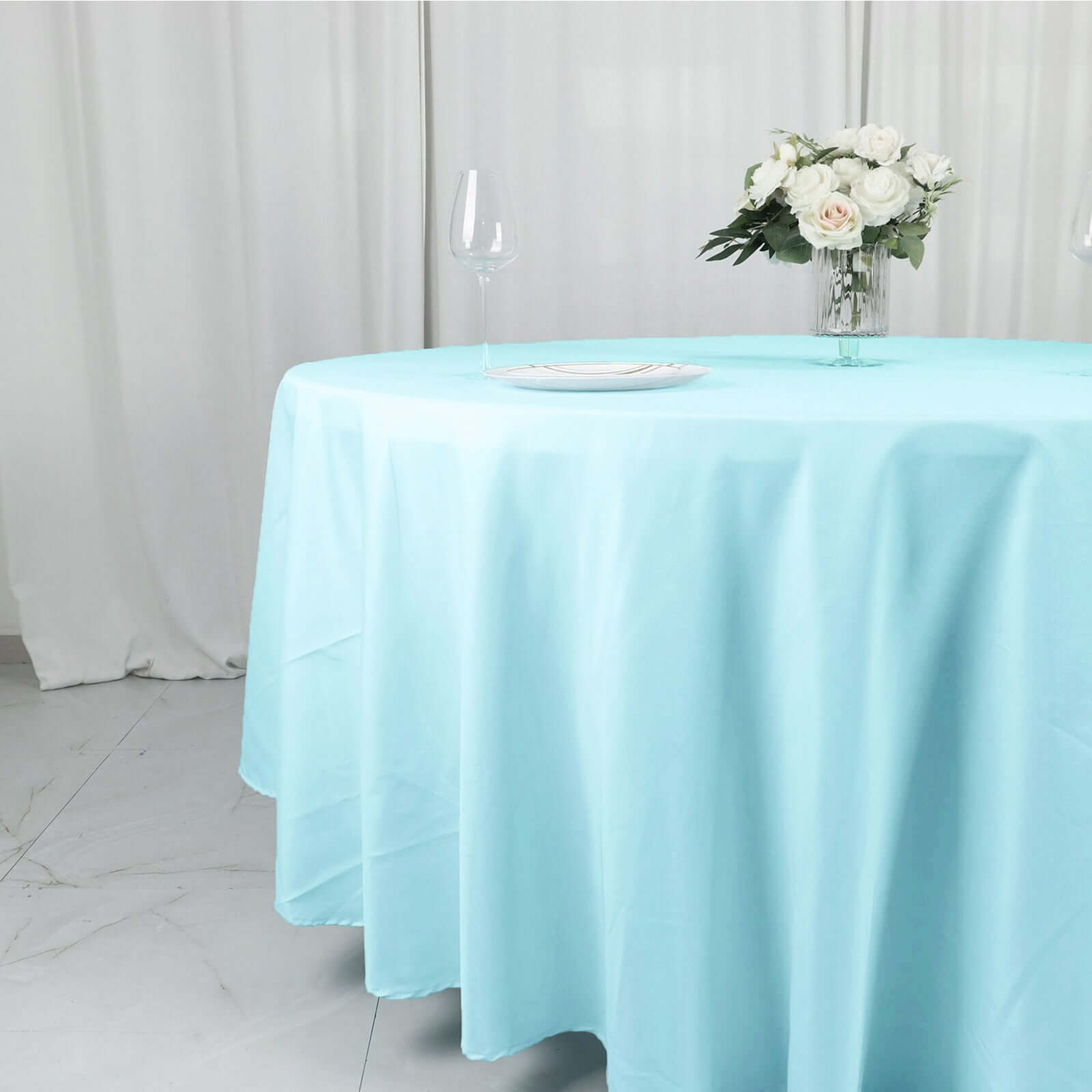 Polyester 108 Round Tablecloth Light Blue - Wrinkle-Resistant Table Cover