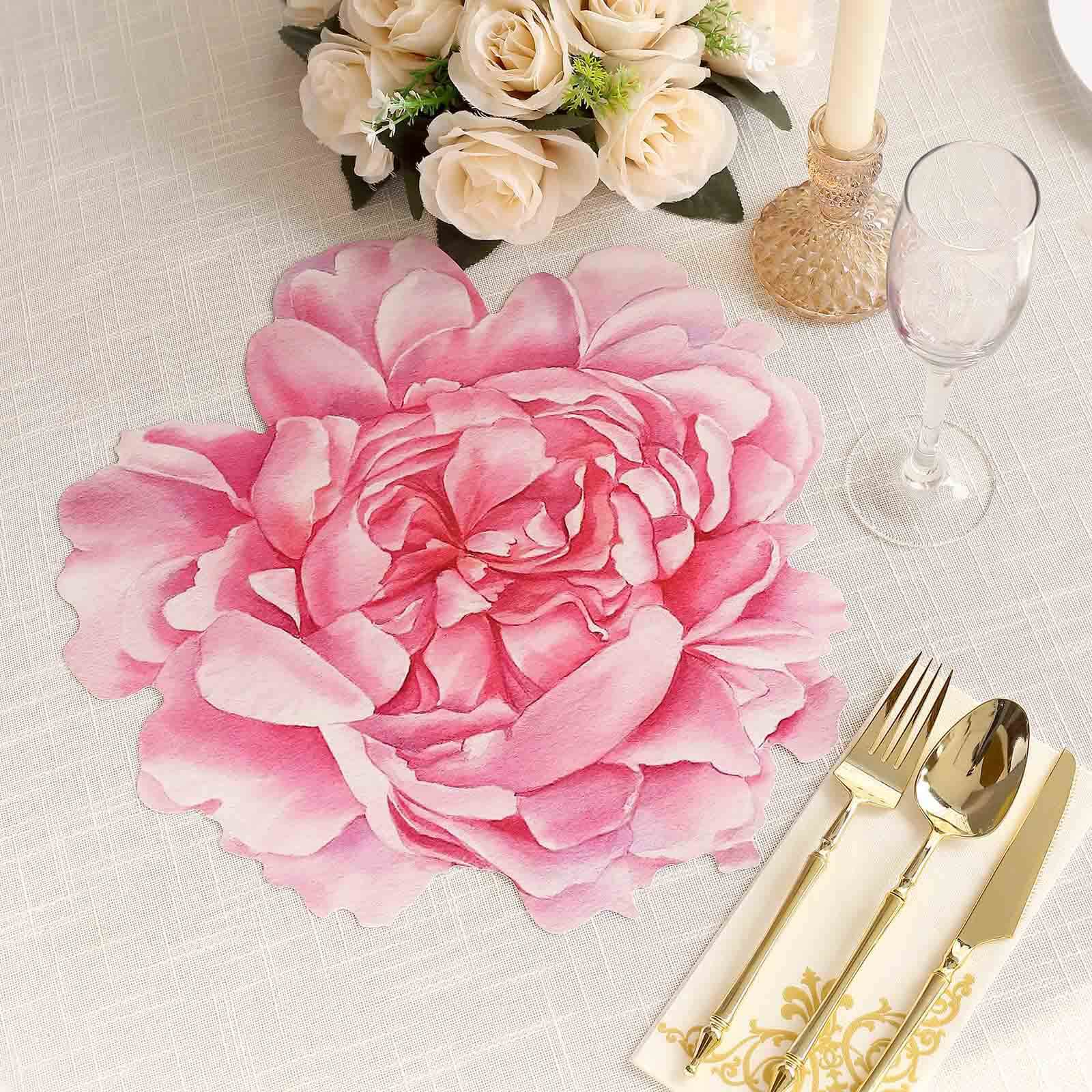 10-Pack Disposable Table Placemats with Pink Peony Flower Print - 400GSM Floral Cardboard Placemats for Dinner Parties & Gatherings 14