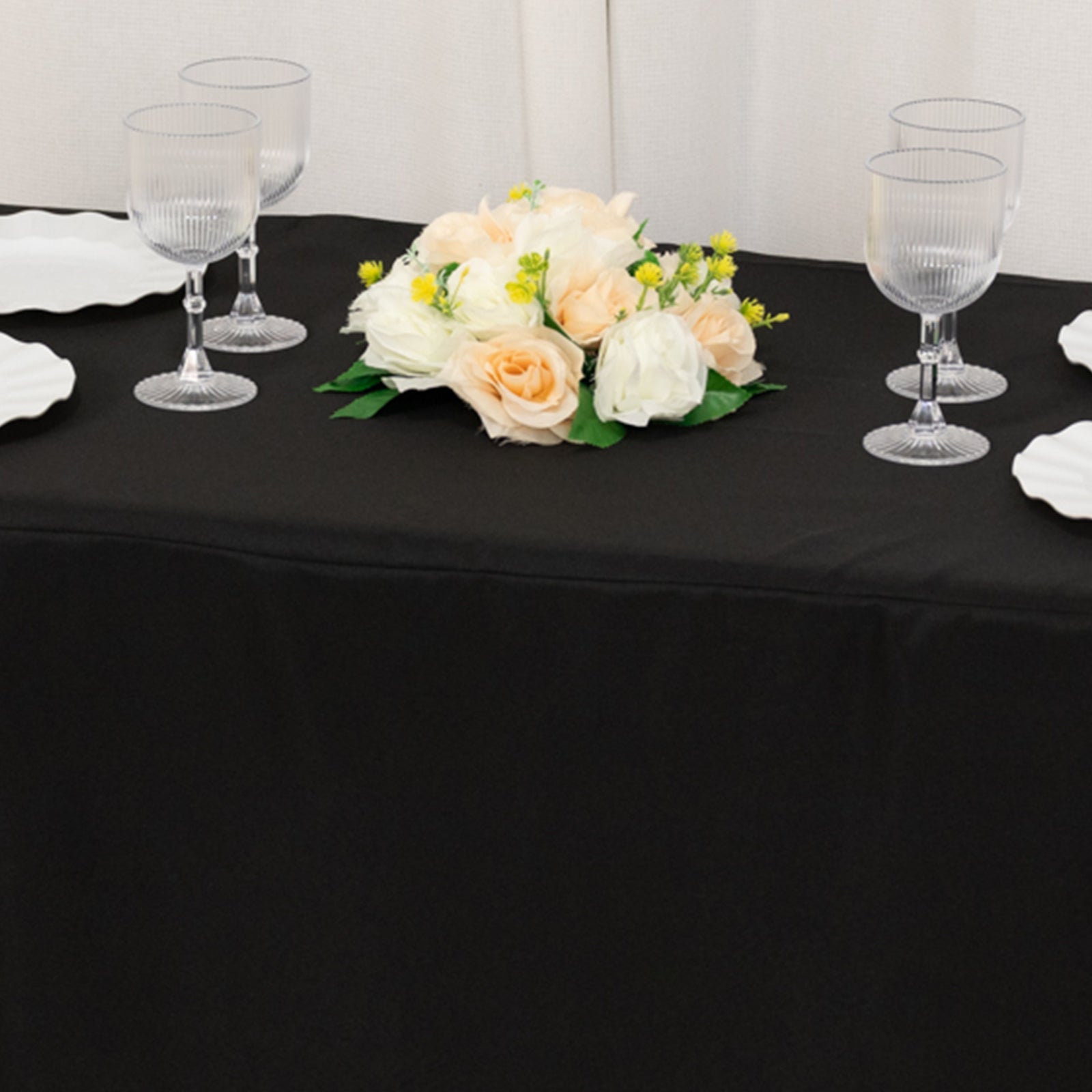Fitted Polyester 48x24x42 Rectangle Tablecloth Black - Snug Fit for Elevated Tables