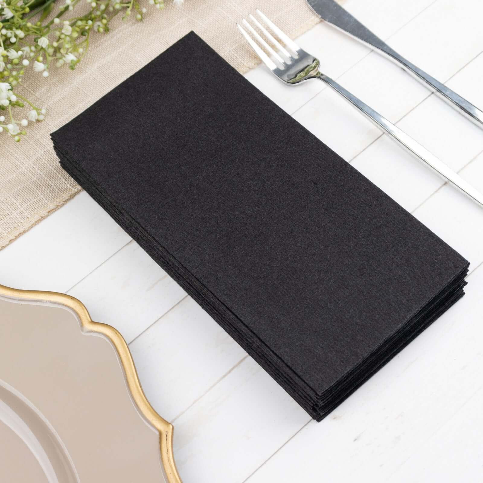 20-Pack Paper Linen-Like Napkins Black - Disposable Hygienic Airlaid Guest Towels 8.5x4