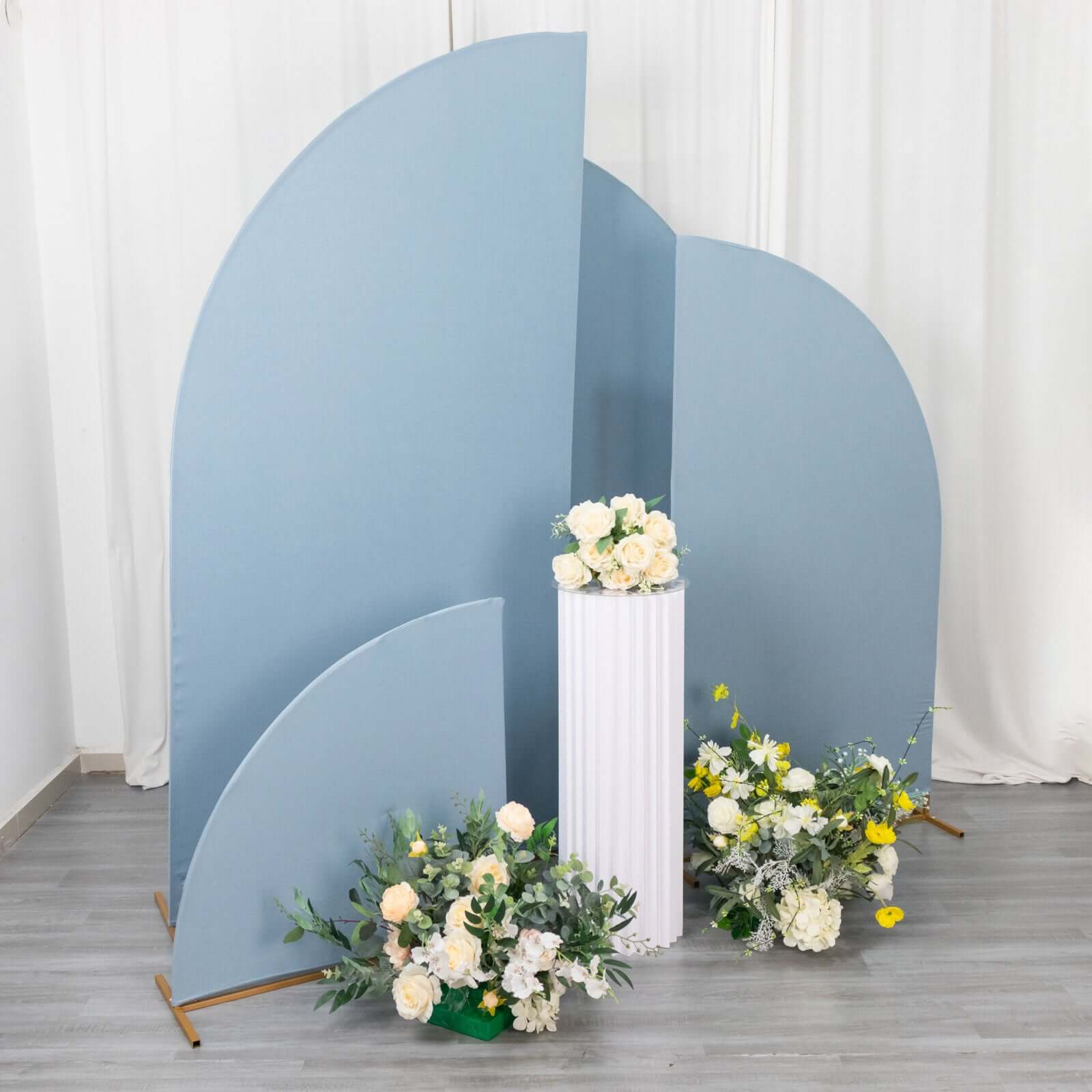 Set of 4 Matte Dusty Blue Spandex Half Moon Chiara Backdrop Stand Covers, Custom Fitted Wedding Arch Covers - 2.5ft,5ft,6ft,7ft