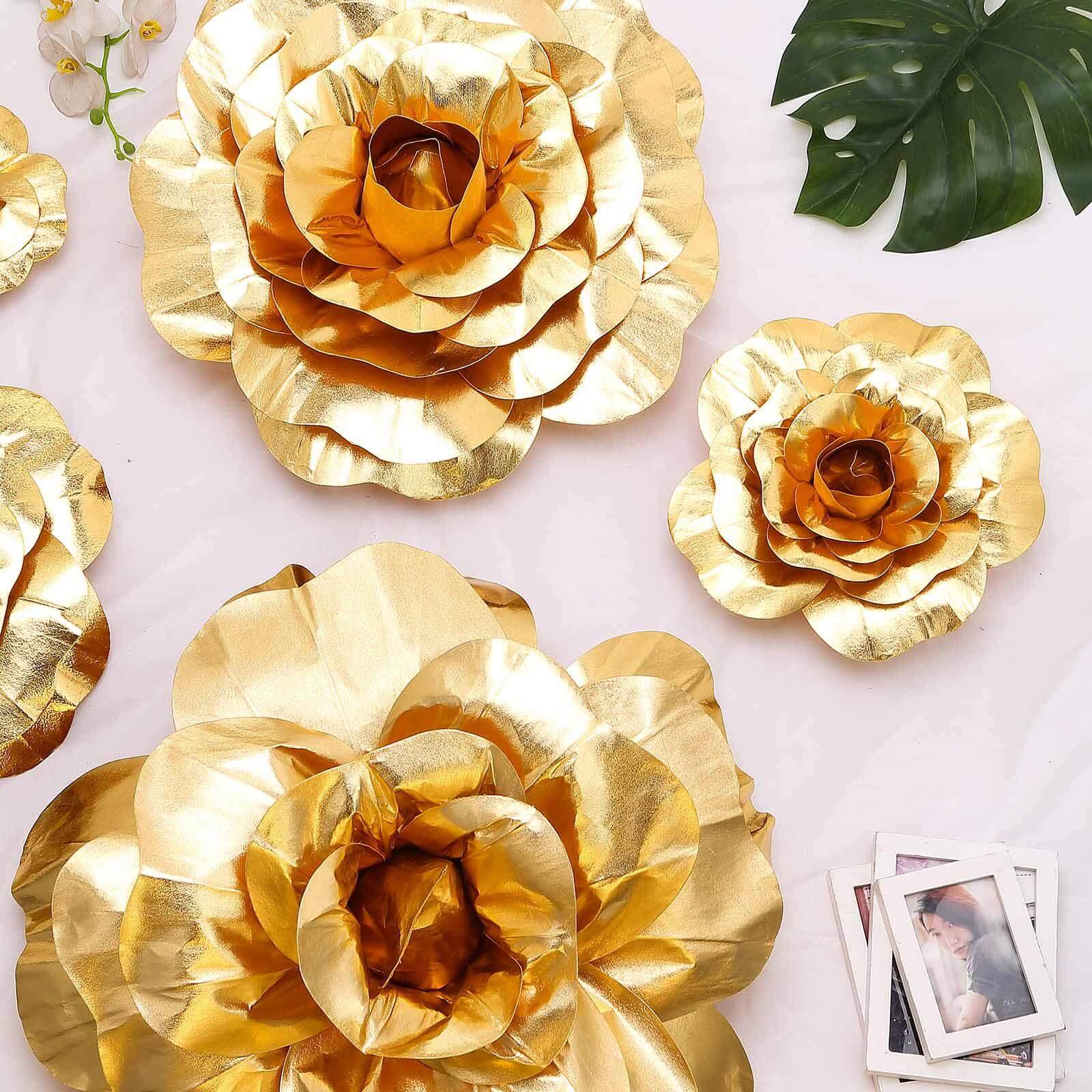 4 Pack 12 Large Metallic Gold Real Touch Artificial Foam DIY Craft Roses