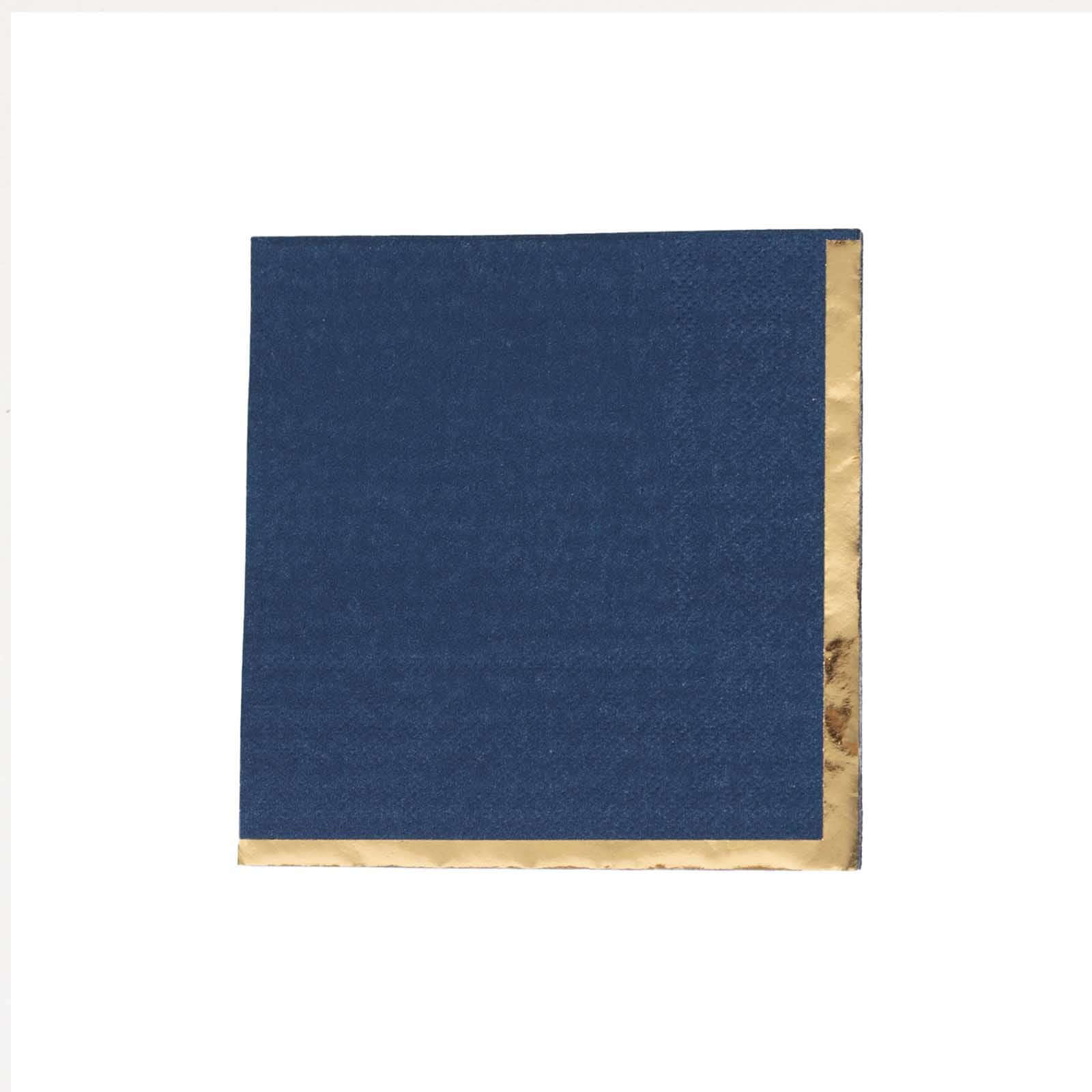 50-Pack Paper Beverage Napkins Navy Blue with Gold Foil Edge - 2 Ply Disposable Soft 18GSM Cocktail Napkins 5x5