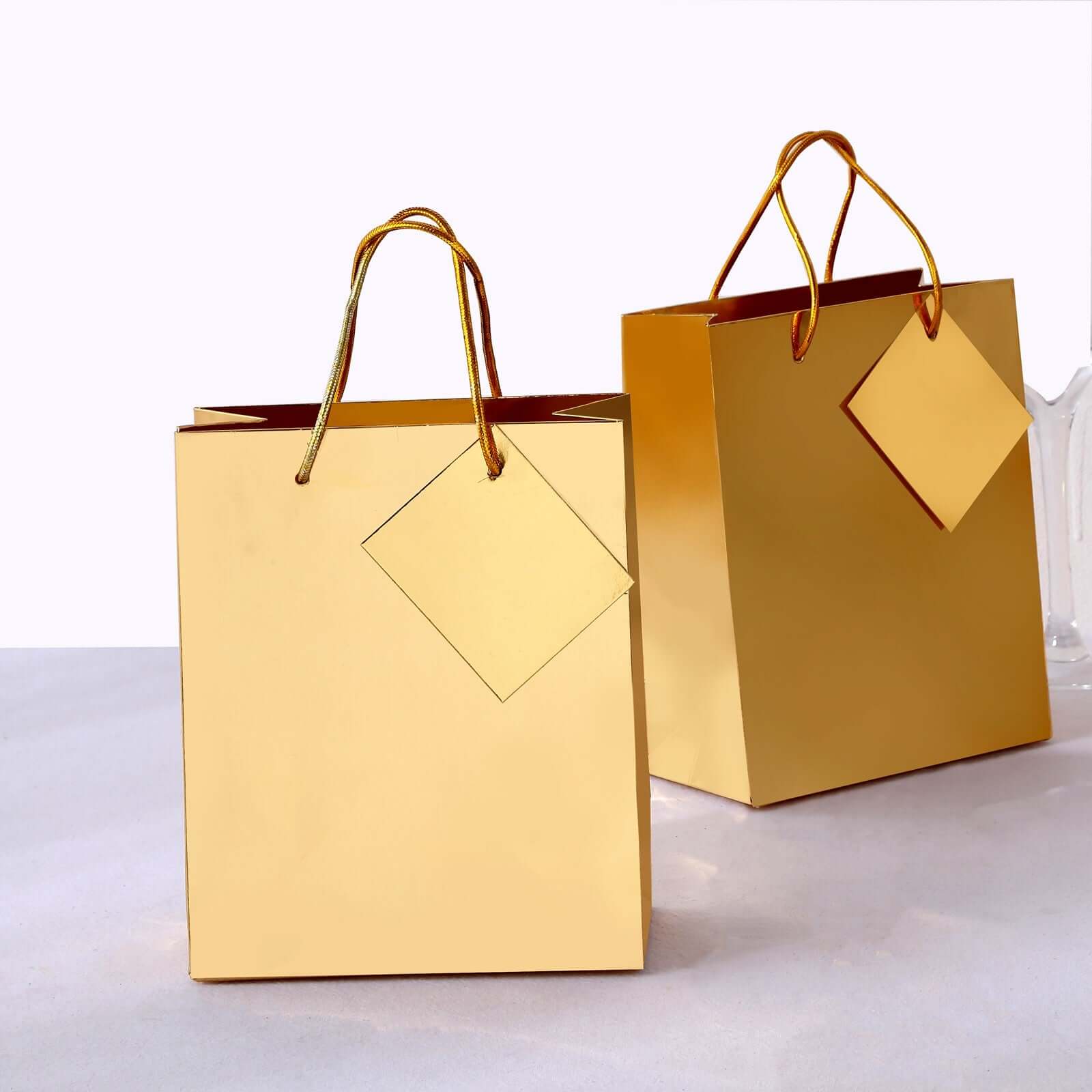 12 Pack Gold Foil Paper Party Favor Gift Bags with Handles, Shiny Metallic Euro Tote Bags - 7