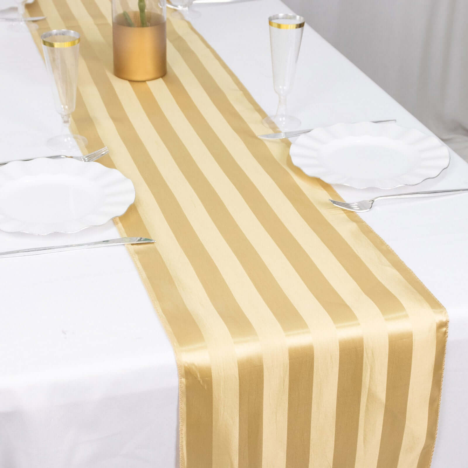 Satin 12x108 Table Runner Champagne - Stripe Table Decor