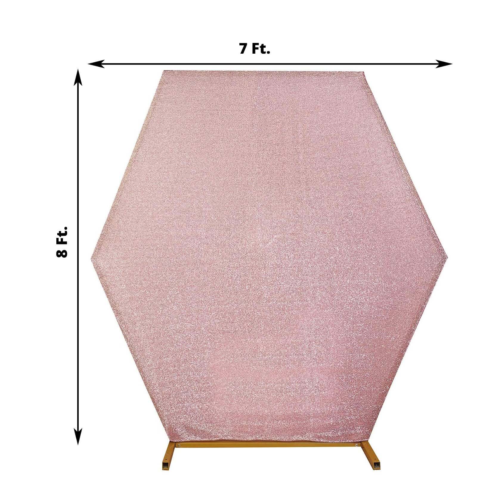 8ftx7ft Rose Gold Metallic Shimmer Tinsel Spandex Hexagon Wedding Arbor Cover, 2-Sided Backdrop